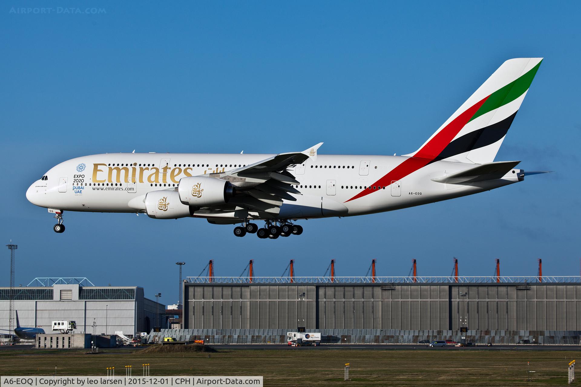 A6-EOQ, 2015 Airbus A380-861 C/N 201, Copenhagen 1.12.15 new route .