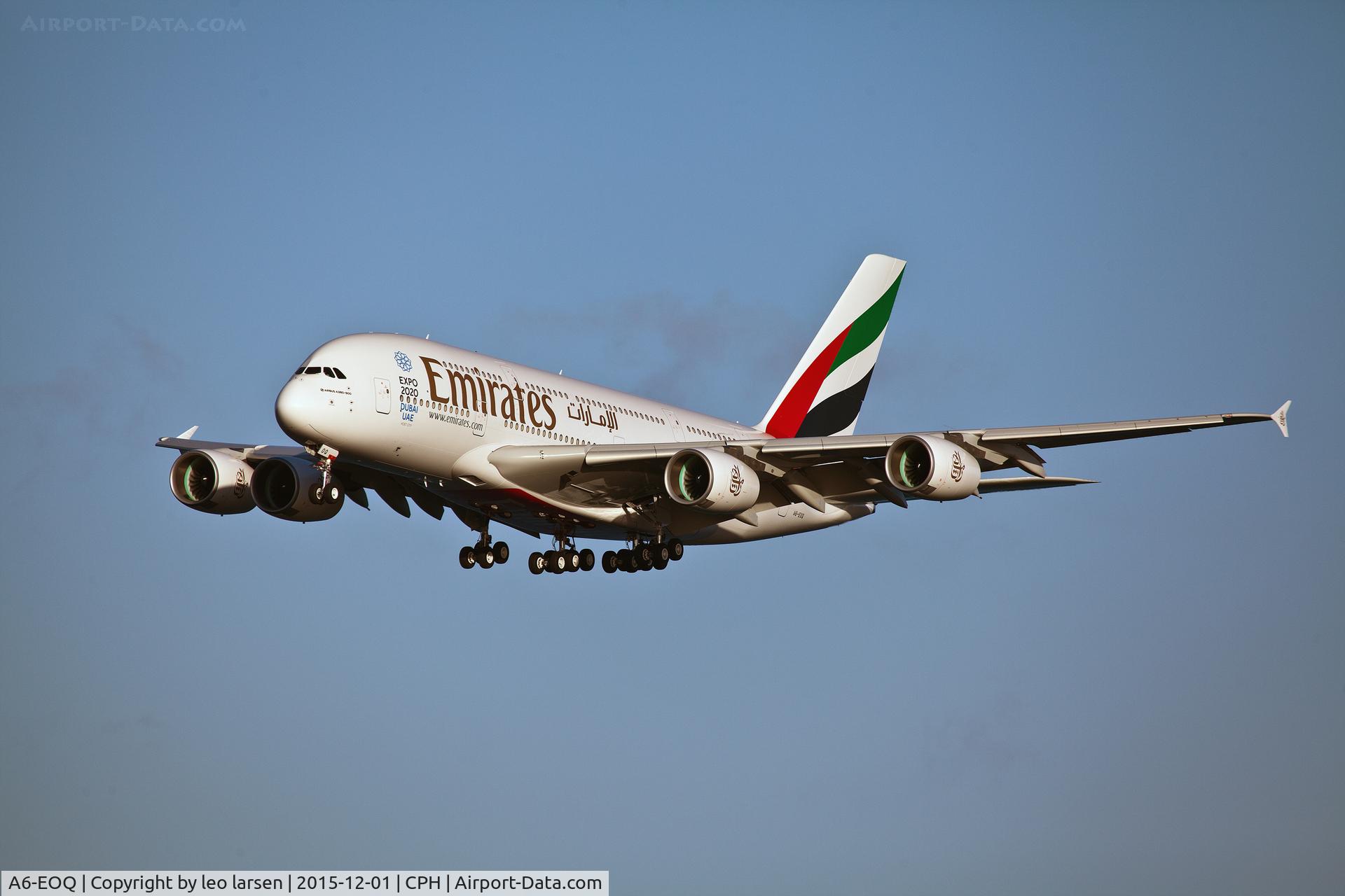 A6-EOQ, 2015 Airbus A380-861 C/N 201, Copenhagen 1.12.15 fist visit.