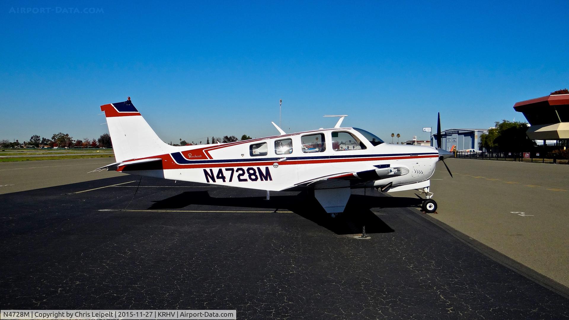 N4728M, 1978 Beech A36 Bonanza 36 C/N E-1256, California-based 1978 Beechcraft A36 Bonanza parked on the visitors ramp at Reid Hillview Airport, San Jose, CA.
