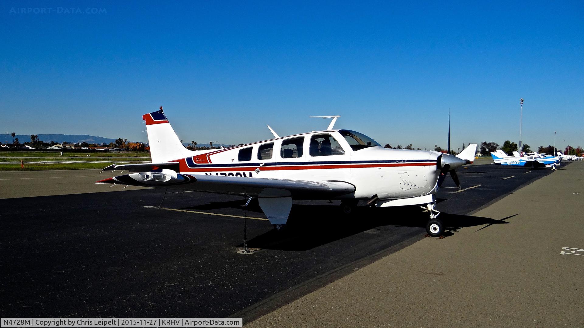 N4728M, 1978 Beech A36 Bonanza 36 C/N E-1256, California-based 1978 Beechcraft A36 Bonanza parked on the visitors ramp at Reid Hillview Airport, San Jose, CA.