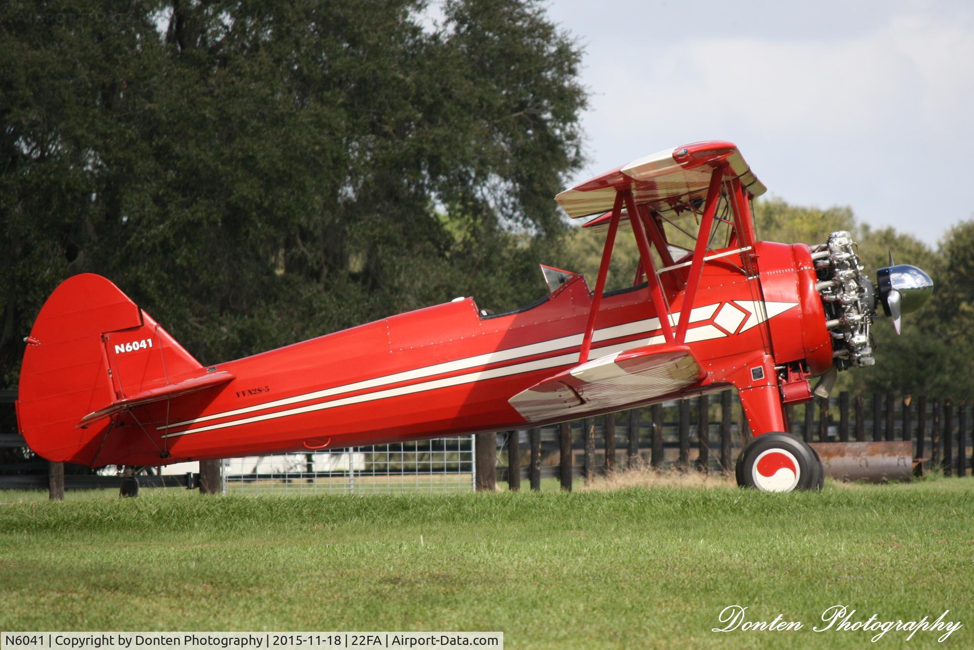 N6041, 1942 Boeing A75 C/N 75-3528, PT-17 Stearman (N6041) sits at Hidden River Airport
