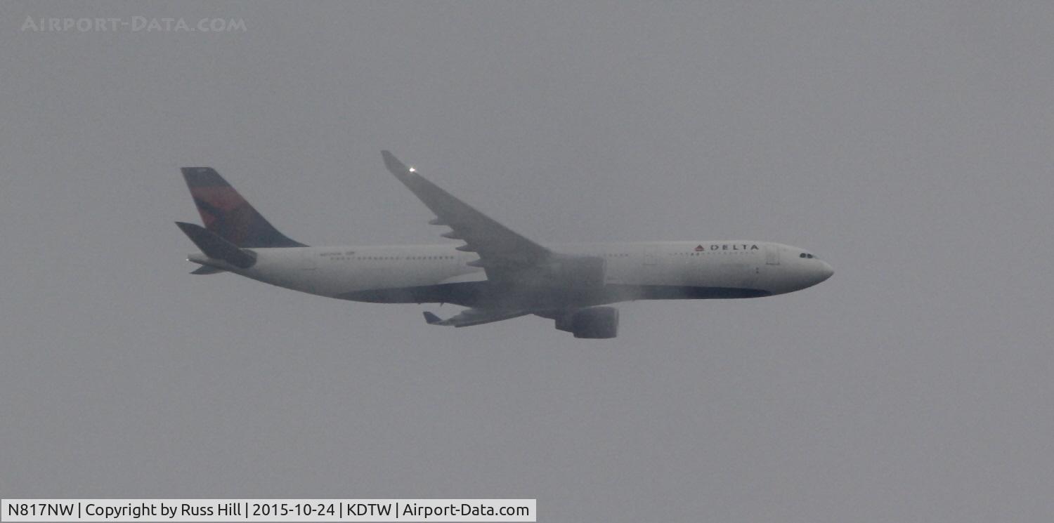 N817NW, 2007 Airbus A330-323 C/N 0843, Among the clouds.  Delta 9765, JFK to DTW.  On approach to DTW, approx. 15 miles out.