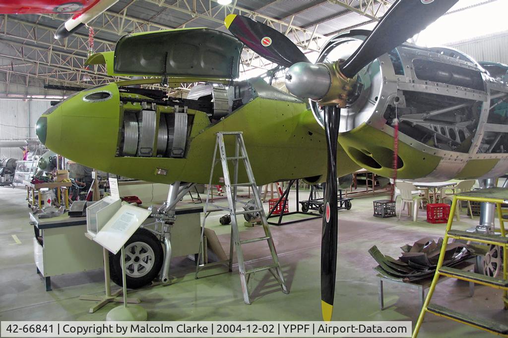42-66841, 1942 Lockheed P-38H Lightning C/N 1238-1352, Another view of the Lockheed P-38H Lightning at The Classic Jets Fighter Museum at Parafield Airport, South Australia. December 2nd 2004. Now in the UK for restoration to flying condition (2015).