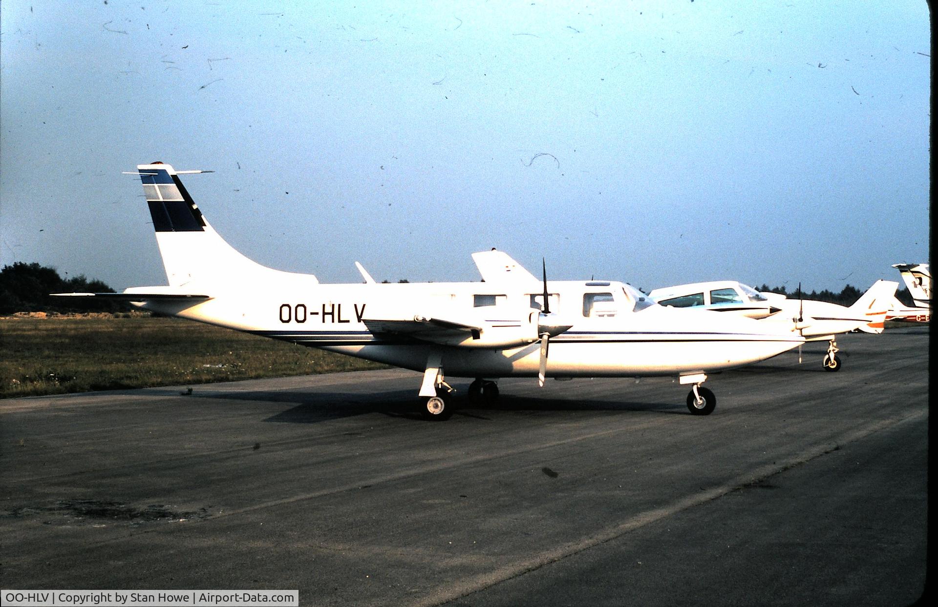 OO-HLV, 1980 Piper Aerostar 601P C/N 61P07838063396, Parked at Blackbushe on day of 1980 Farnborough Air Show.