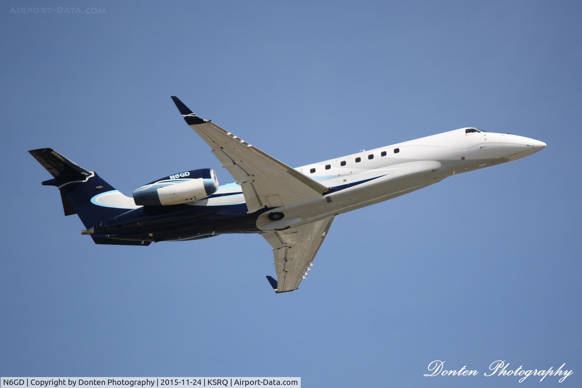 N6GD, 2007 Embraer EMB-135BJ Legacy C/N 14500983, Embraer 135 (N6GD) departs Sarasota-Bradenton International Airport enroute to Teterboro Airport