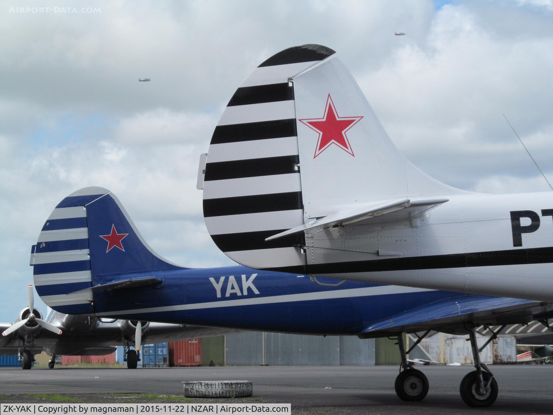 ZK-YAK, Yakovlev Yak-52 C/N 9712002, Hiding behind another Yak (ZK-PTE)