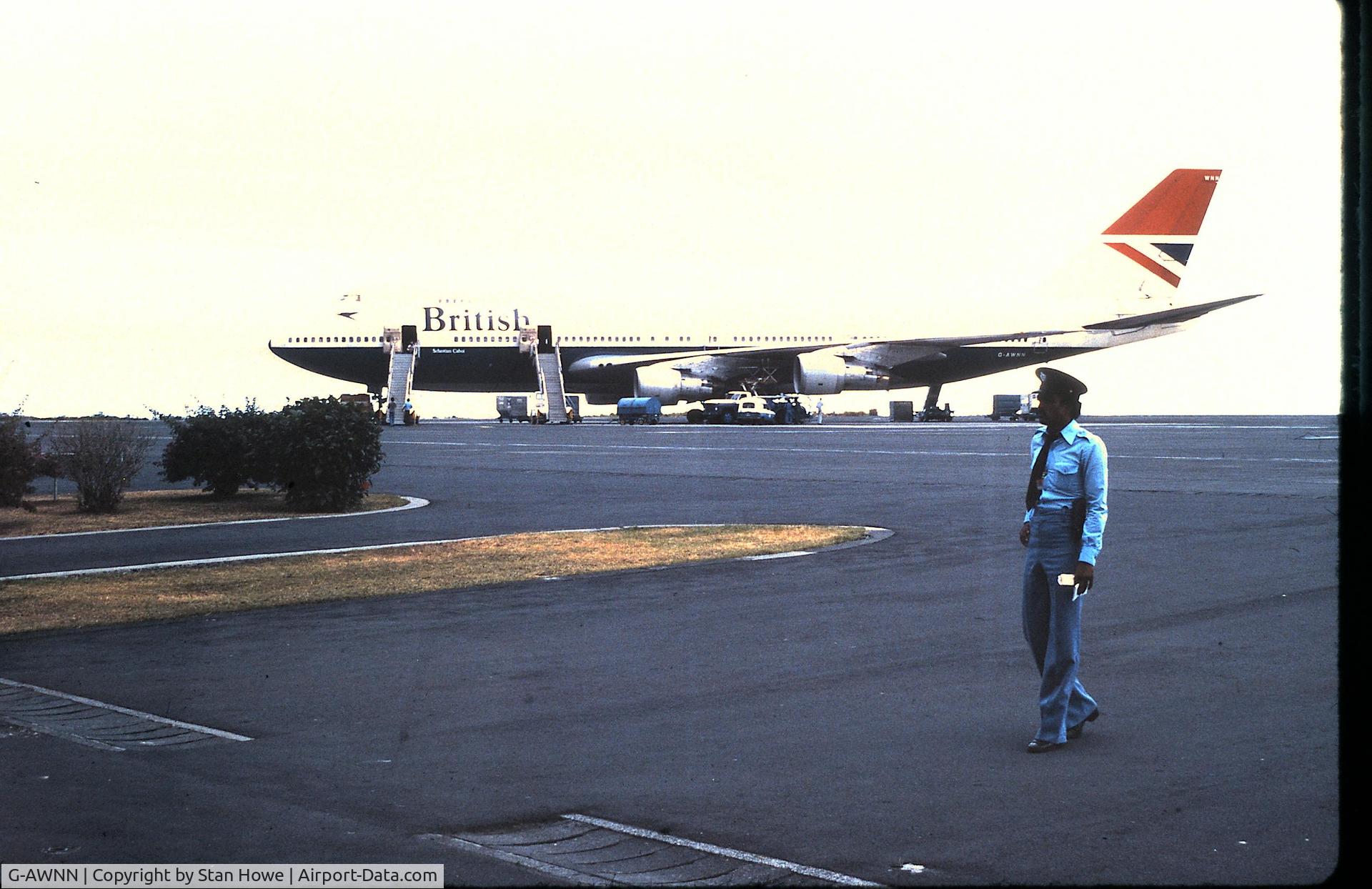 G-AWNN, 1973 Boeing 747-136 C/N 20809, On the ground in Mauritius, November 1980.
