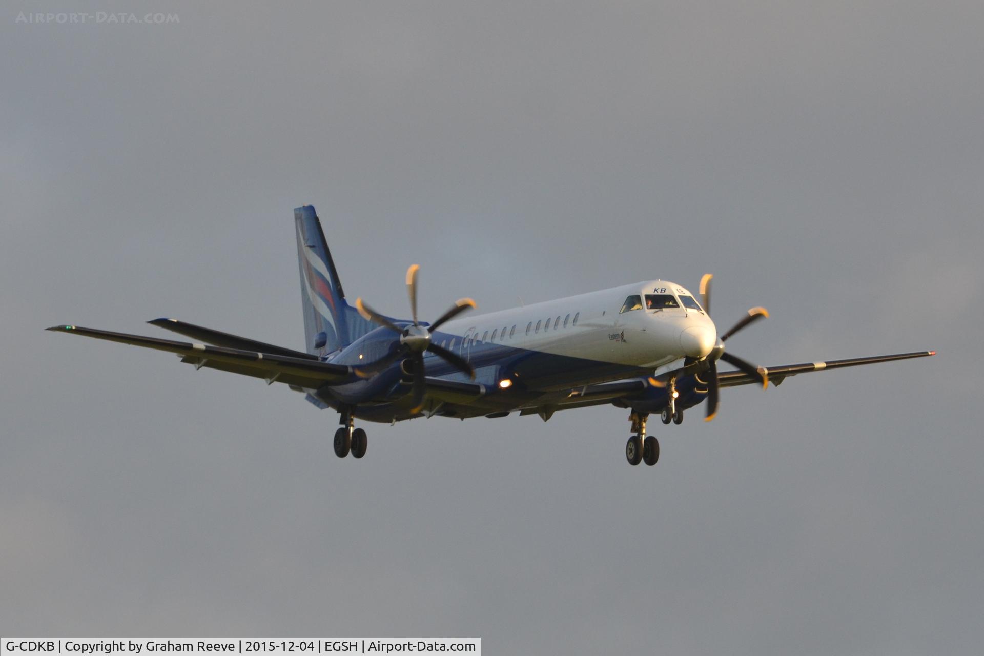 G-CDKB, 1996 Saab 2000 C/N 2000-032, Landing at Norwich.