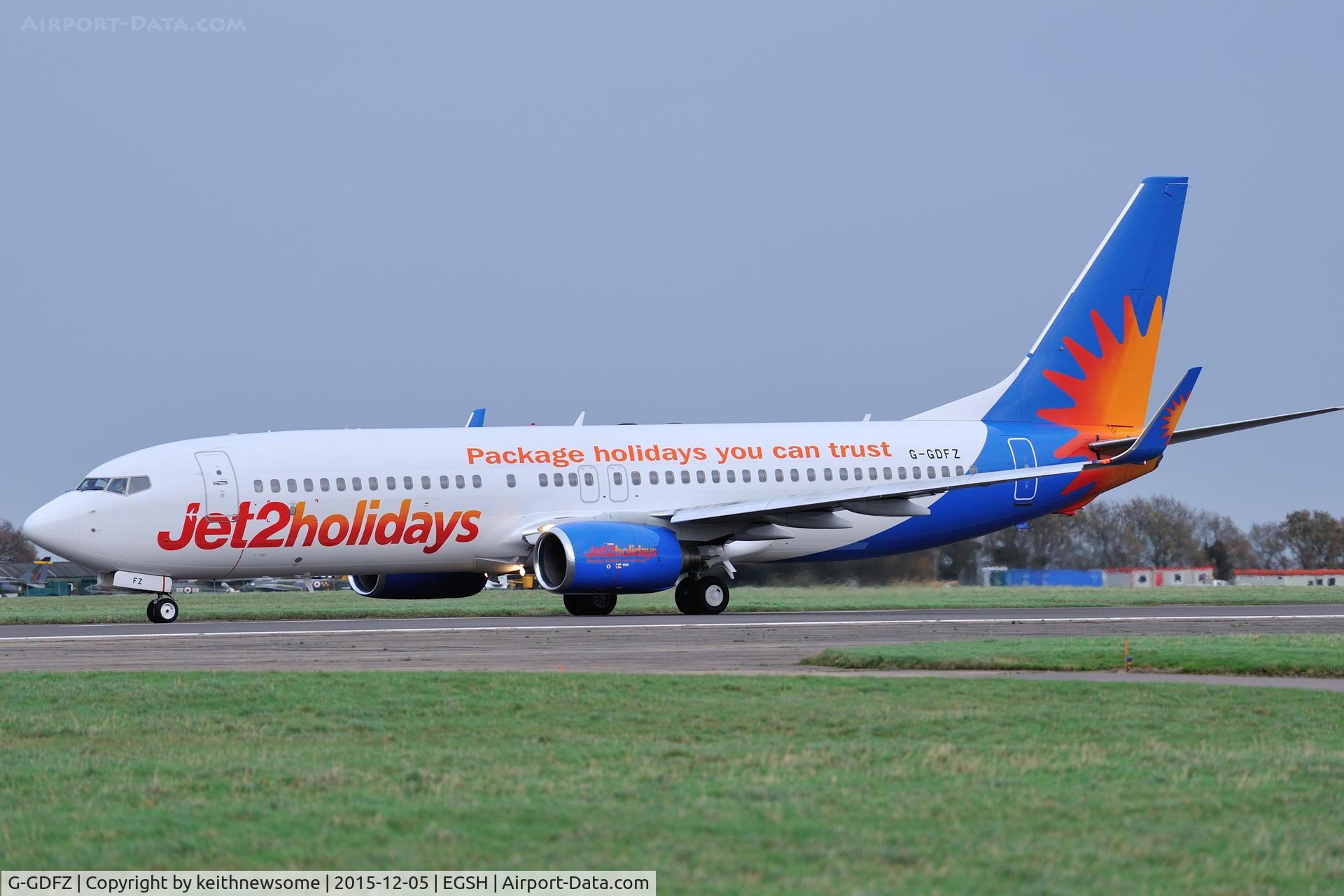 G-GDFZ, 2001 Boeing 737-86Q C/N 30276, Arriving following air test.