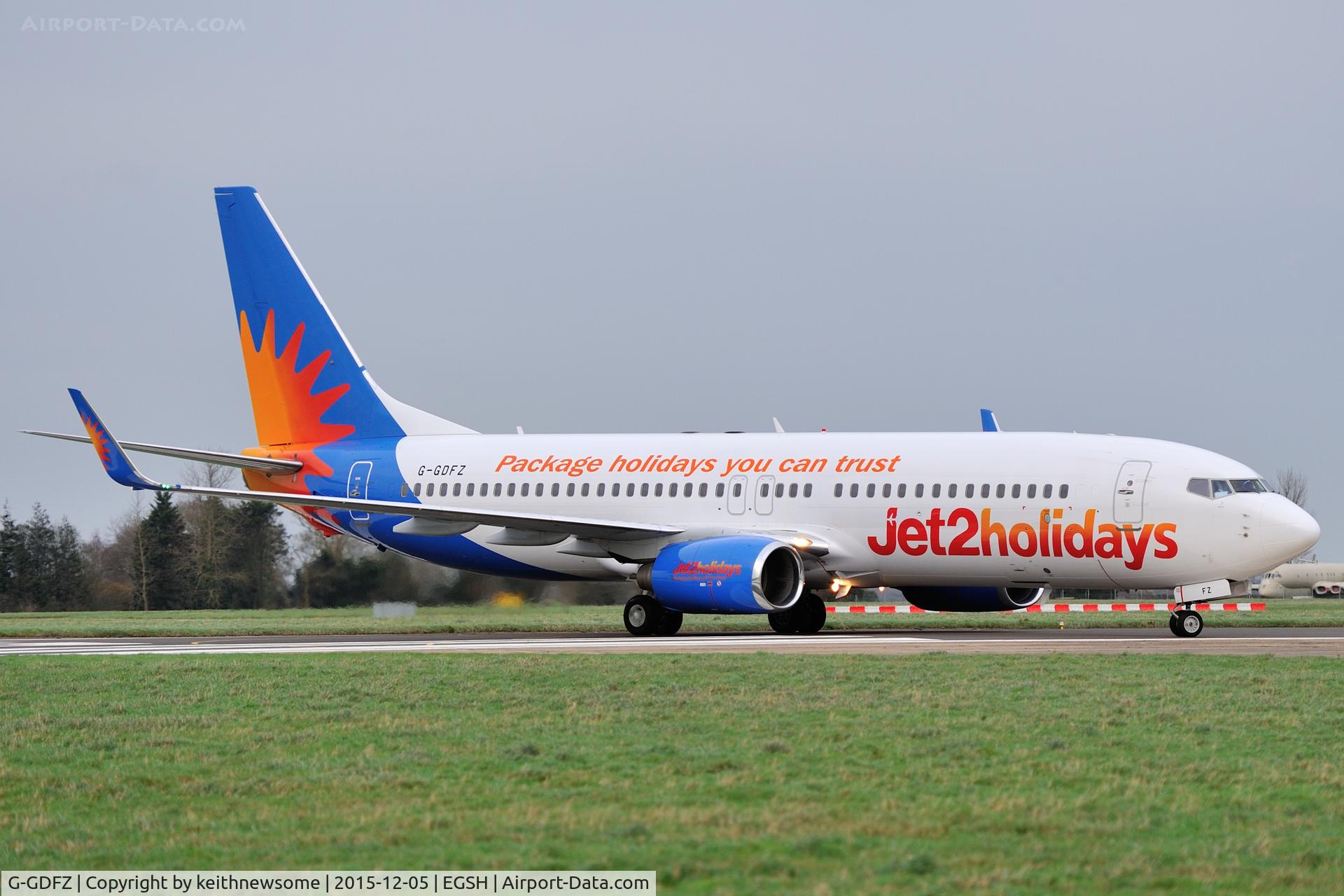G-GDFZ, 2001 Boeing 737-86Q C/N 30276, Arriving following air test.