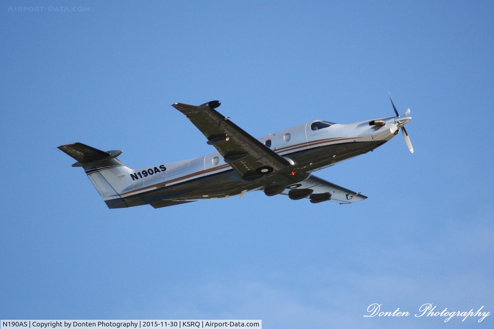 N190AS, 2006 Pilatus PC-12/47 C/N 727, Pilatus PC-12 (N190AS) departs Sarasota-Bradenton International Airport enroute to Piedmont-Triad Airport
