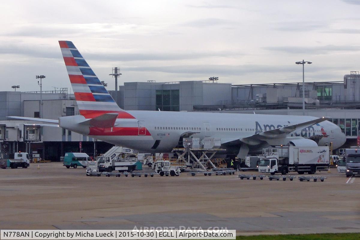 N778AN, 1999 Boeing 777-223 C/N 29587, At Heathrow