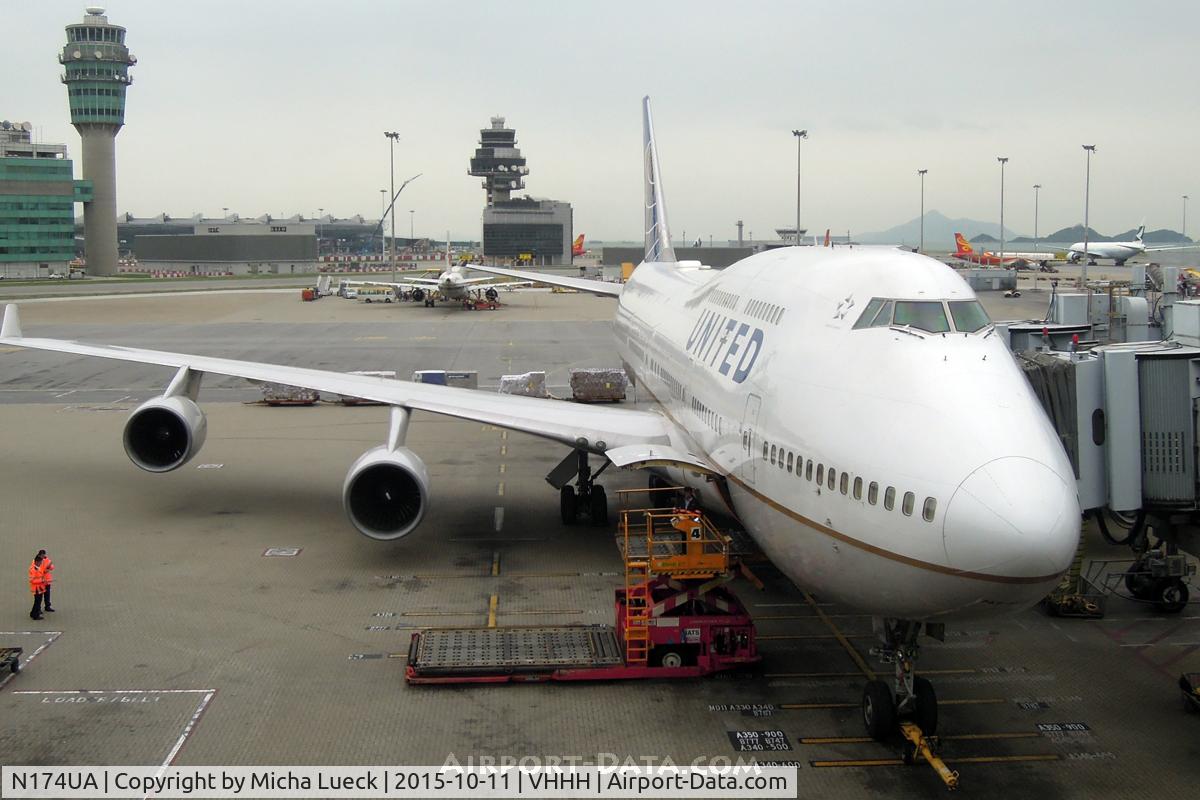 N174UA, 1990 Boeing 747-422 C/N 24381, At Hong Kong