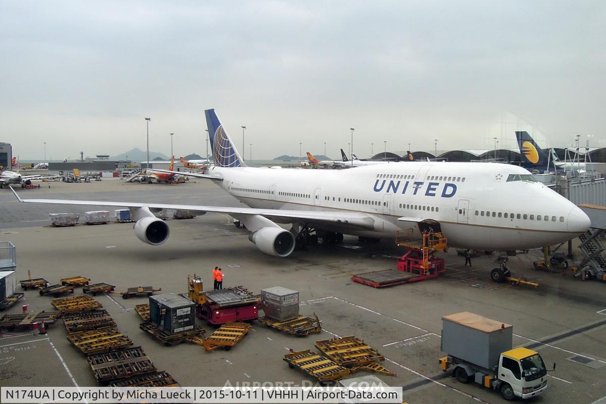 N174UA, 1990 Boeing 747-422 C/N 24381, At Hong Kong