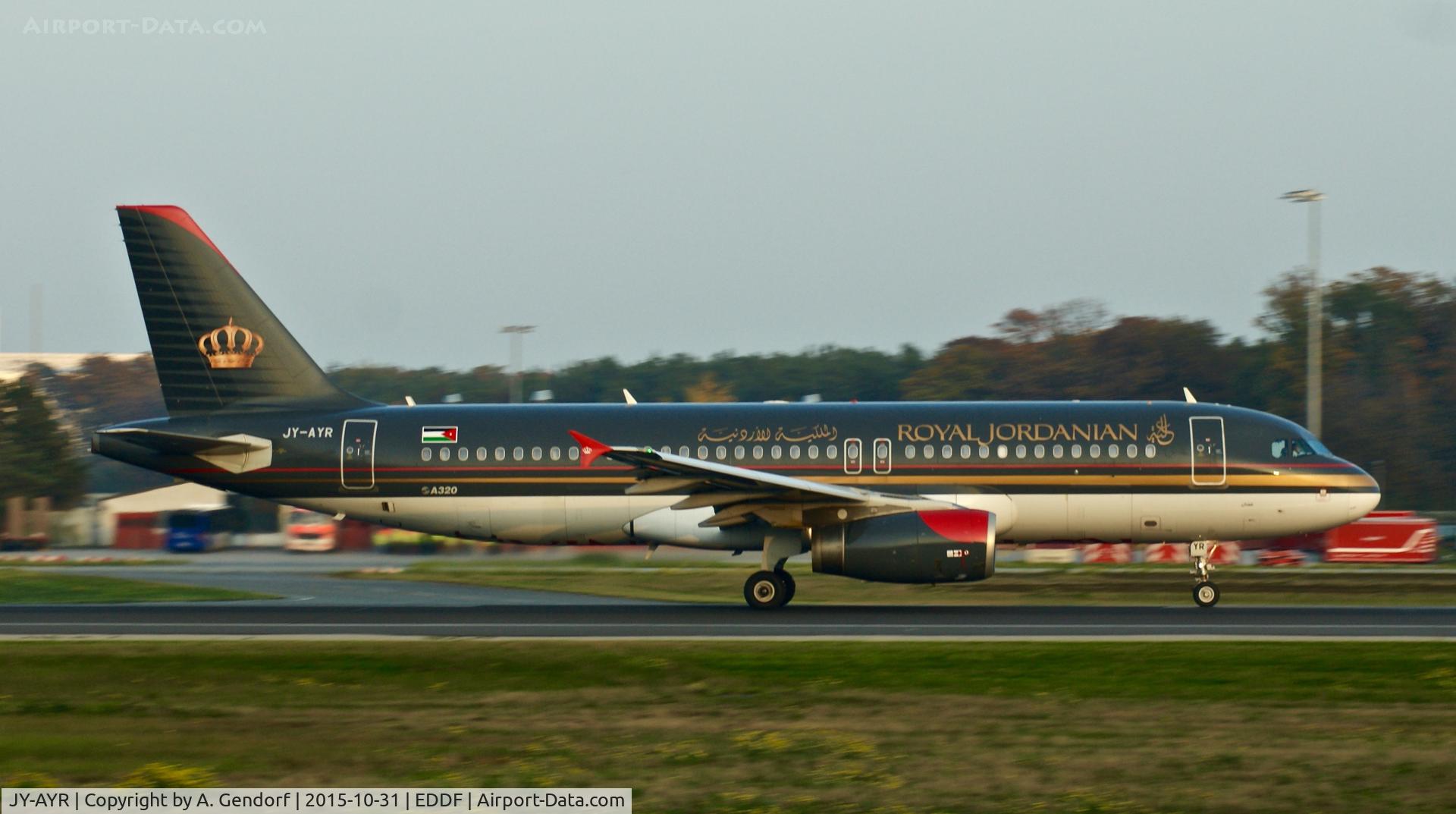 JY-AYR, 2011 Airbus A320-232 C/N 4817, Royal Jordanian, is here speeding up on RWY18 at Frankfurt Rhein/Main(EDDF)