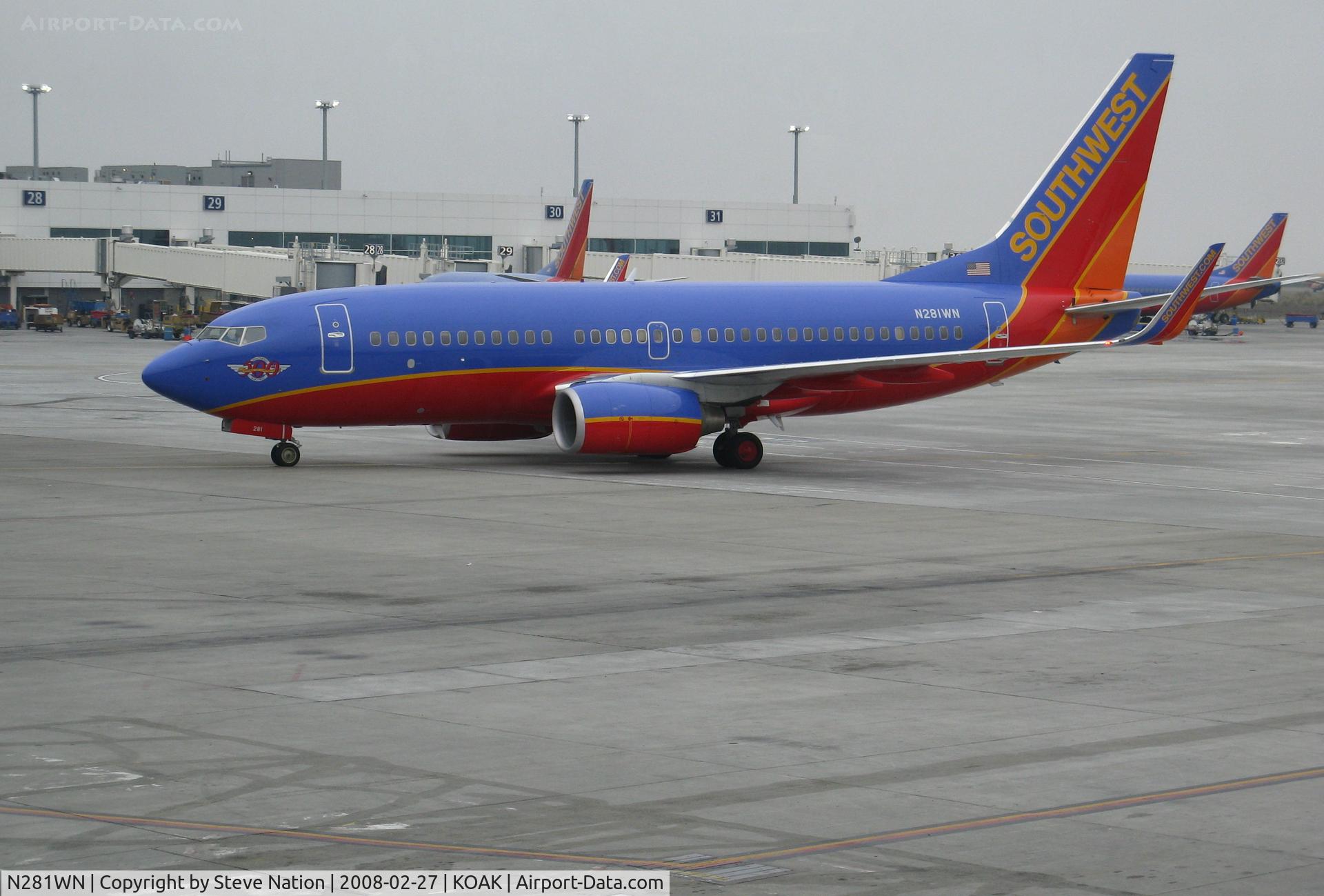 N281WN, 2007 Boeing 737-7H4 C/N 36528, Southwest Airlines 2007 737-7H4 with 