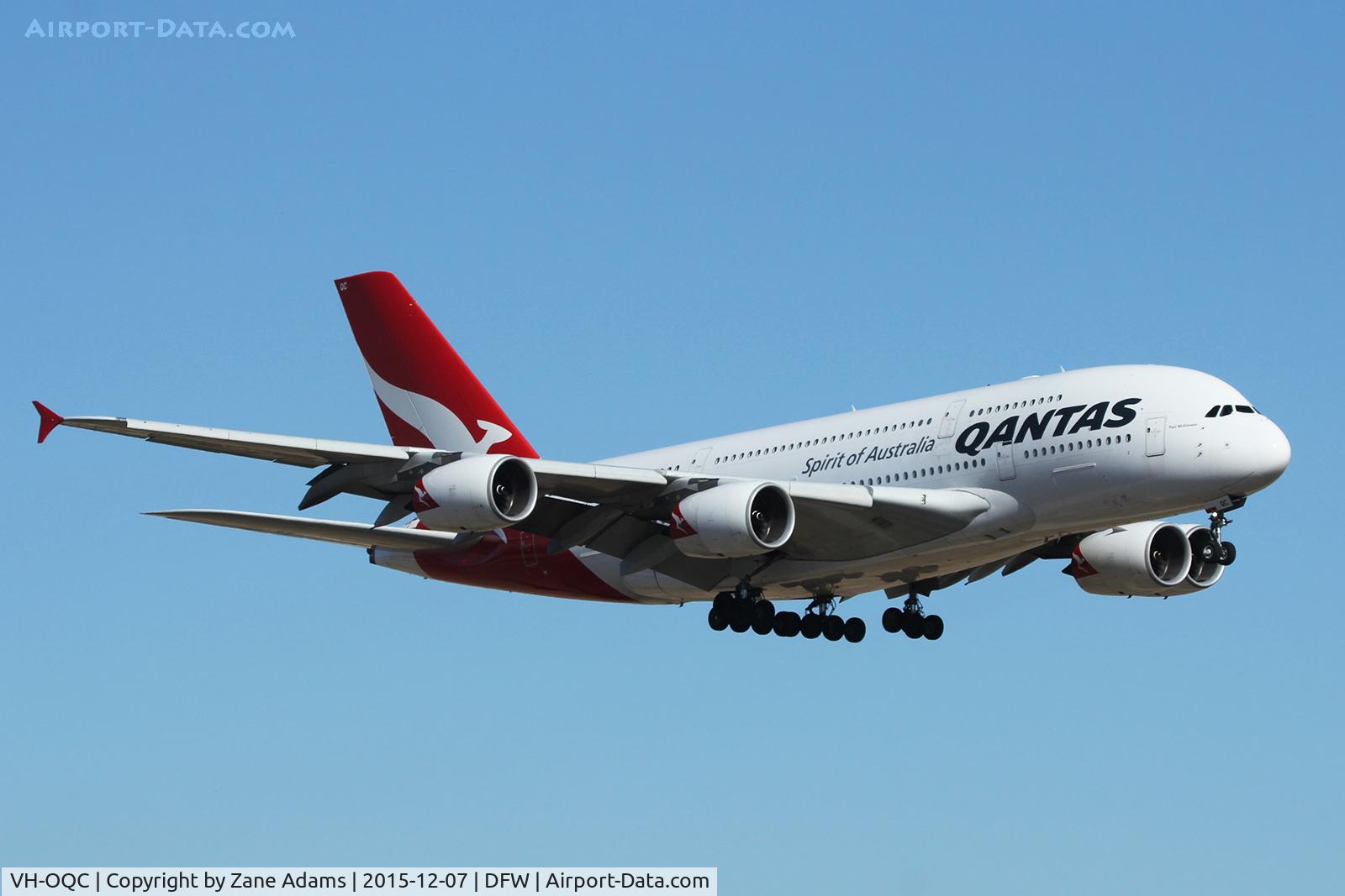 VH-OQC, 2008 Airbus A380-842 C/N 022, Landing at DFW airport