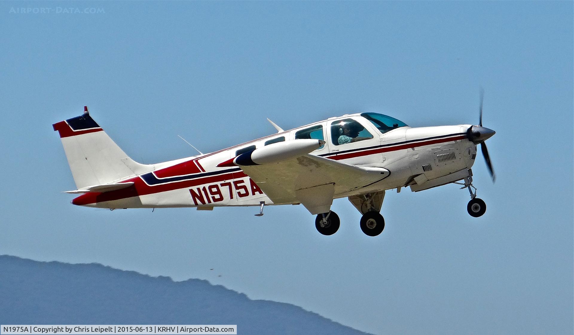 N1975A, 1976 Beech A36 Bonanza 36 C/N E-860, Ressid LLC (Saratoga, CA) 1976 Beechcraft A36 Bonanza lifting off for EAA Young Eagles rally at Reid Hillview Airport, San Jose, CA.