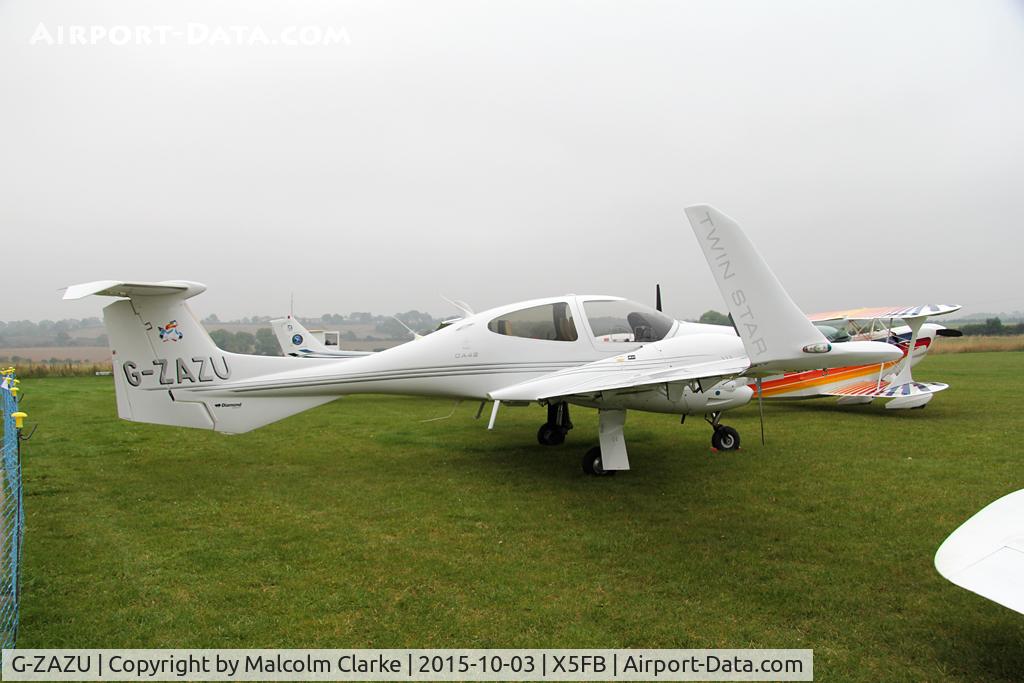 G-ZAZU, 2006 Diamond DA-42 Twin Star C/N 42.187, Diamond DA-42 Twin Star grounded by heavy mist at Fishburn Airfield's Wings and Wheels Day, October 3rd 2015