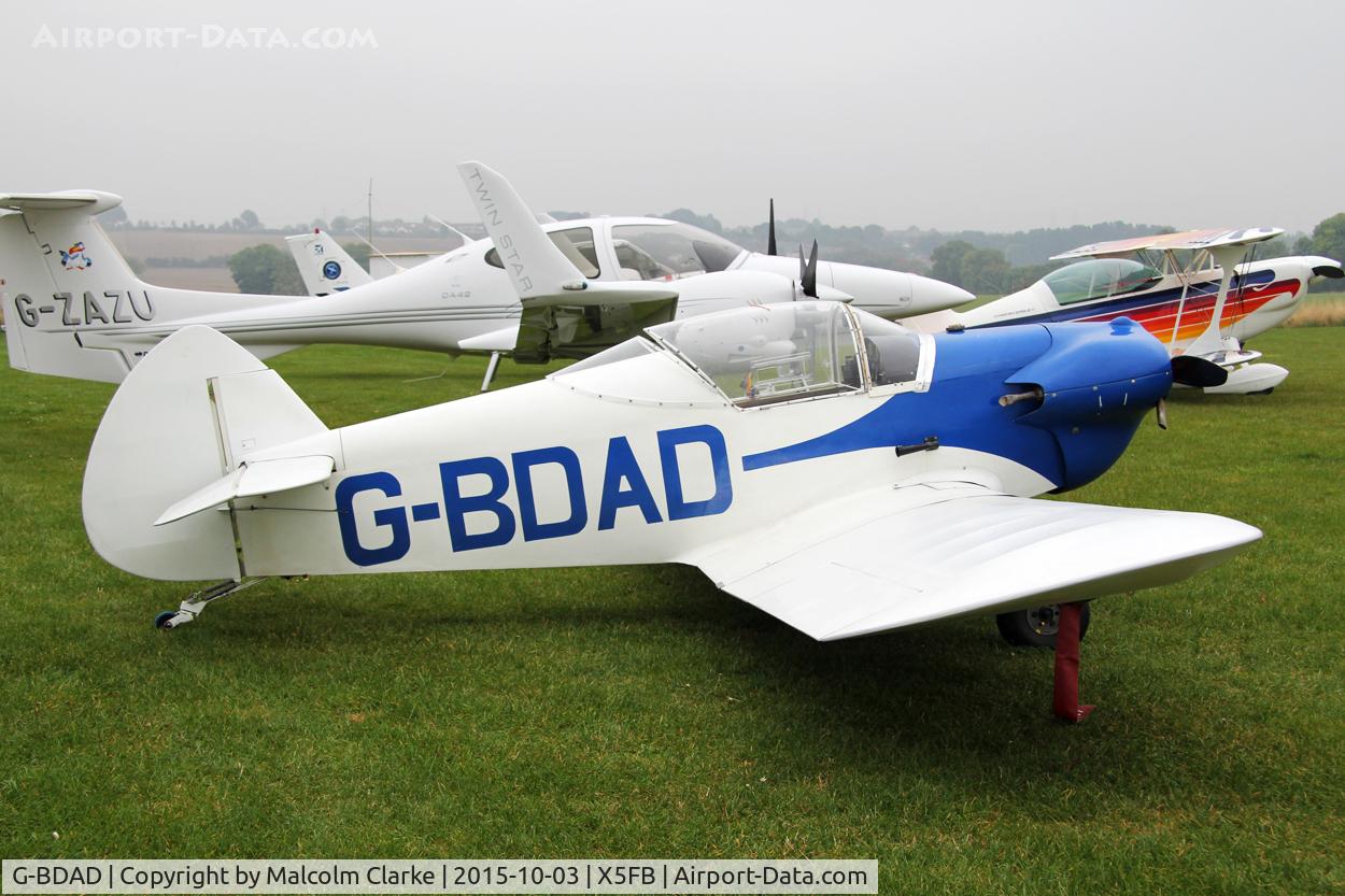 G-BDAD, 1976 Taylor JT-1 Monoplane C/N PFA 1453, Taylor JT-1 Monoplane. A new airfield resident grounded by heavy mist at Fishburn Airfield's Wings and Wheels Day, October 3rd 2015.