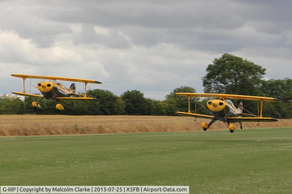 G-IIIP, 1984 Pitts S-1D Special C/N PFA 009-10195, Pitts S-1D Specials G-IIIP & G-PIII of the Trig Aerobatic Team leaving Fishburn Airfield following their performance at the 2015 Sunderland International Airshow, July 25th 2015.