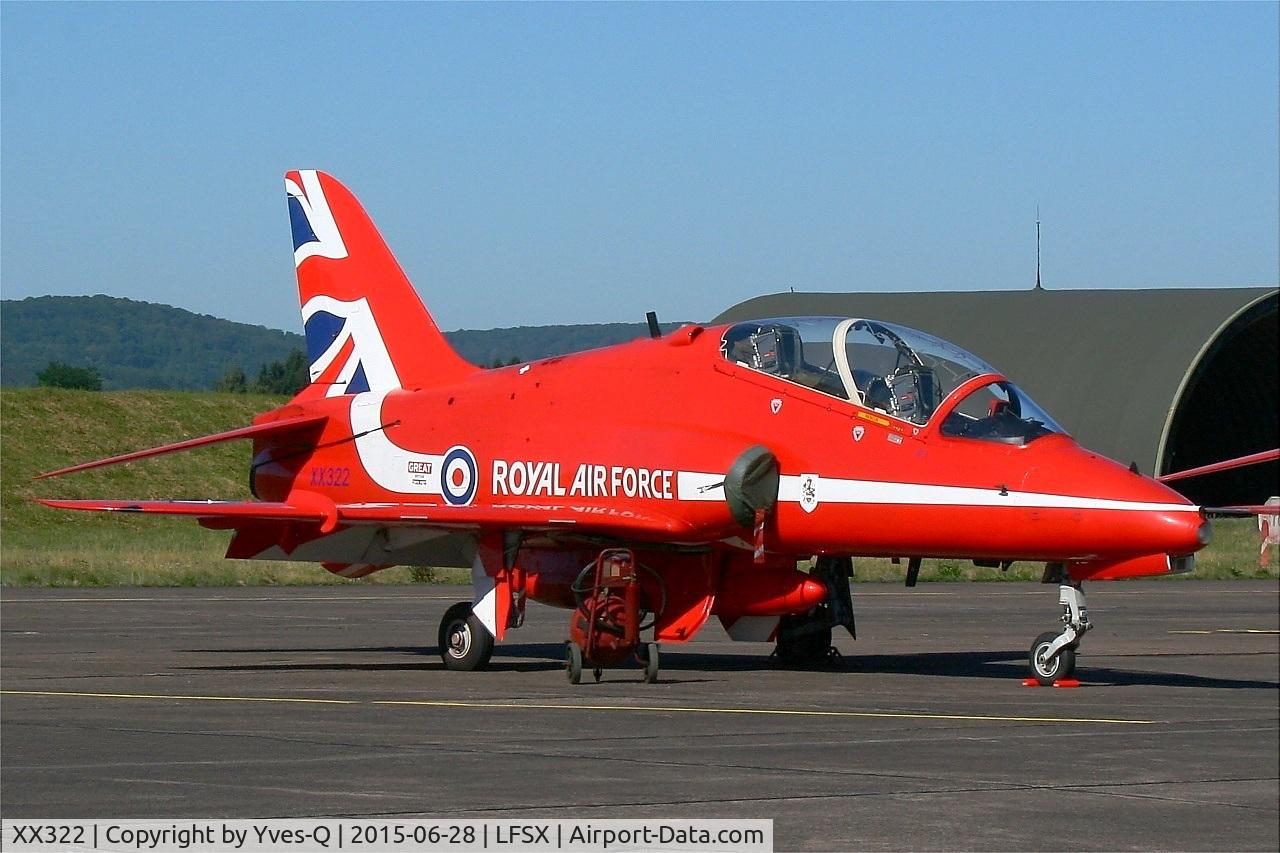 XX322, 1980 Hawker Siddeley Hawk T.1A C/N 165/312147, Royal Air Force Red Arrows Hawker Siddeley Hawk T.1, Static display, Luxeuil-St Sauveur Air Base 116 (LFSX) Open day 2015