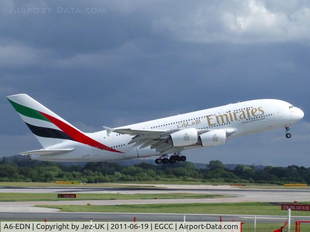 A6-EDN, 2010 Airbus A380-861 C/N 056, lifting off runway 23r bound for Dubai,