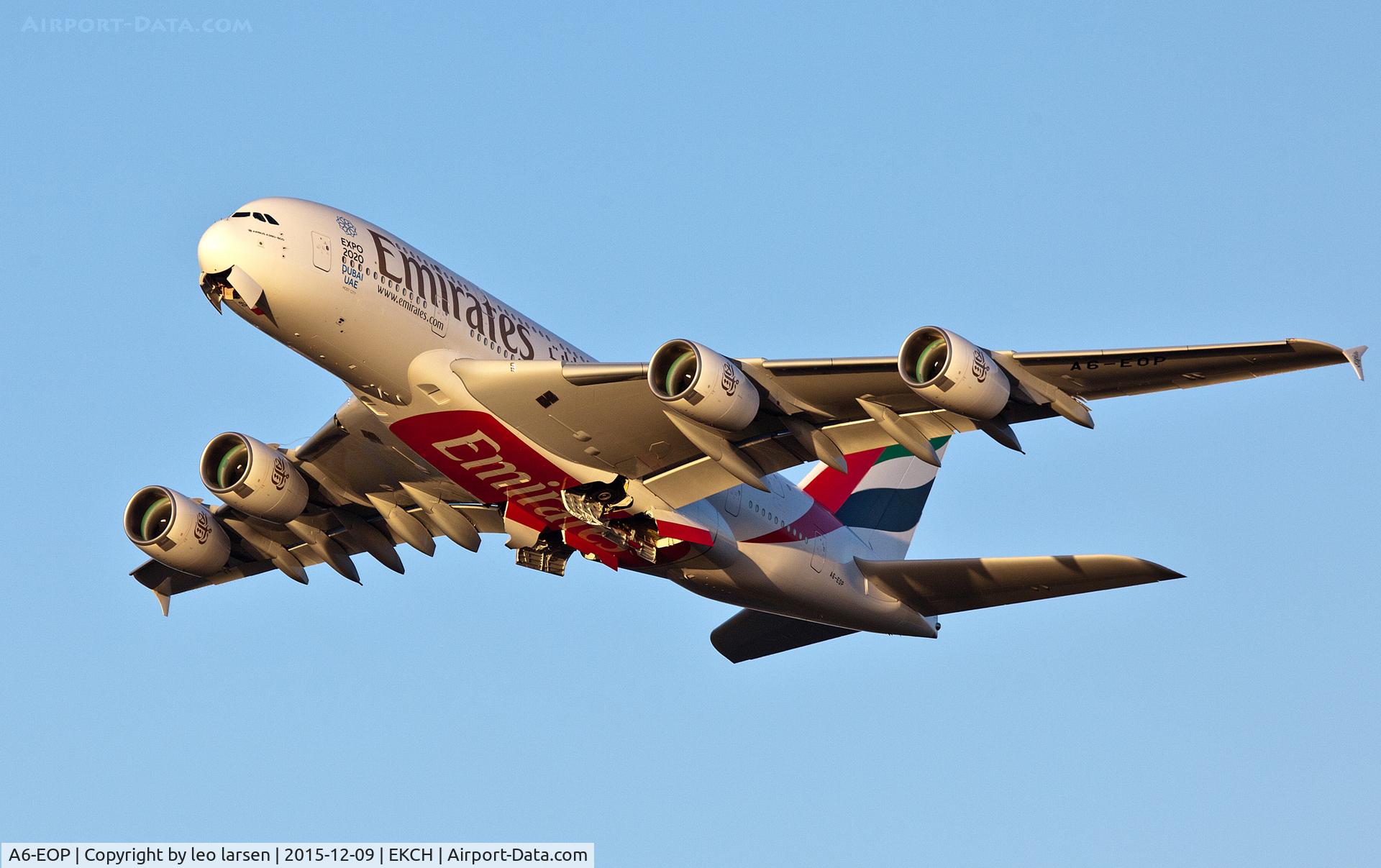 A6-EOP, 2015 Airbus A380-861 C/N 200, Copenhagen T/O in sun shine