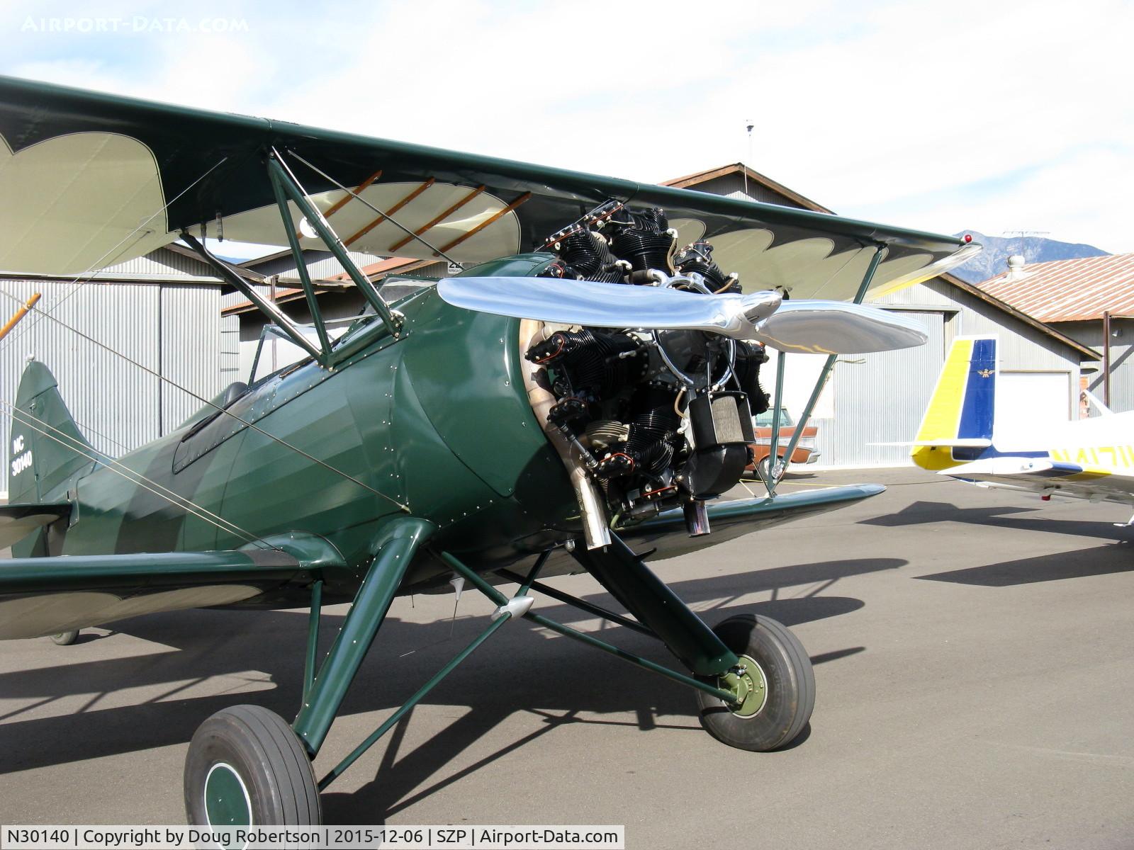 N30140, 1940 Waco UPF-7 C/N 5537, 1940 WACO UPF-7, Continental W670 220 Hp, engine with cowl off, originally, normally fully cowled, chromed prop