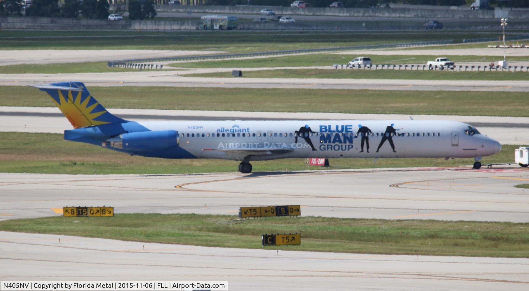 N405NV, 1988 McDonnell Douglas MD-83 (DC-9-83) C/N 49623, Allegiant Blue Man Group