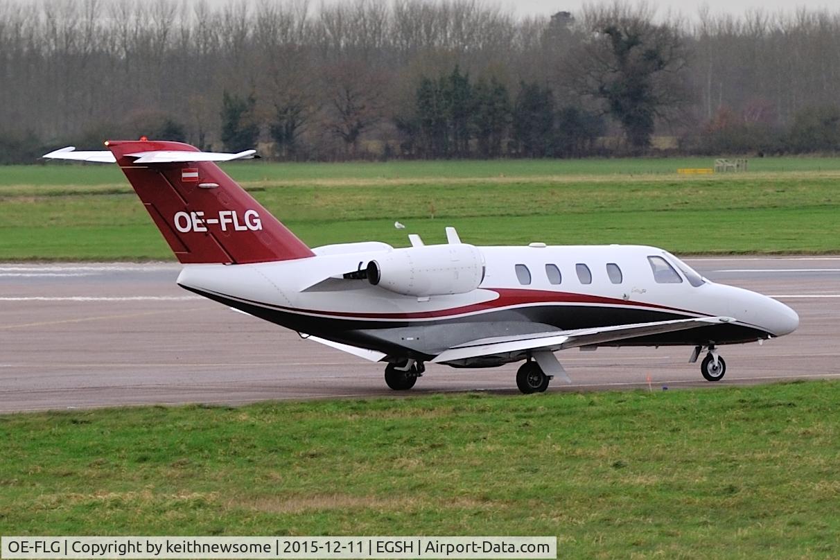 OE-FLG, 1995 Cessna 525 CitationJet CJ1 C/N 525-0103, Leaving Norwich.