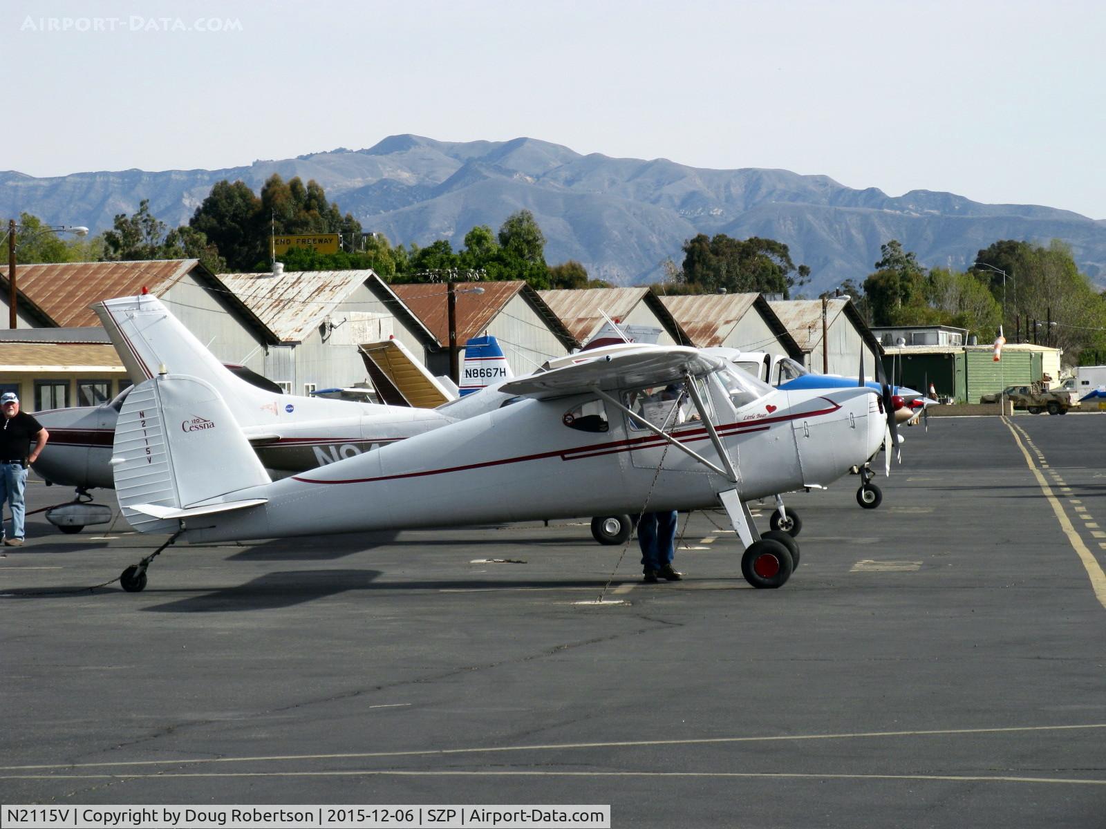 N2115V, 1948 Cessna 120 C/N 14340, 1948 Cessna 120, Continental C85 85 Hp, refinished, on transient line