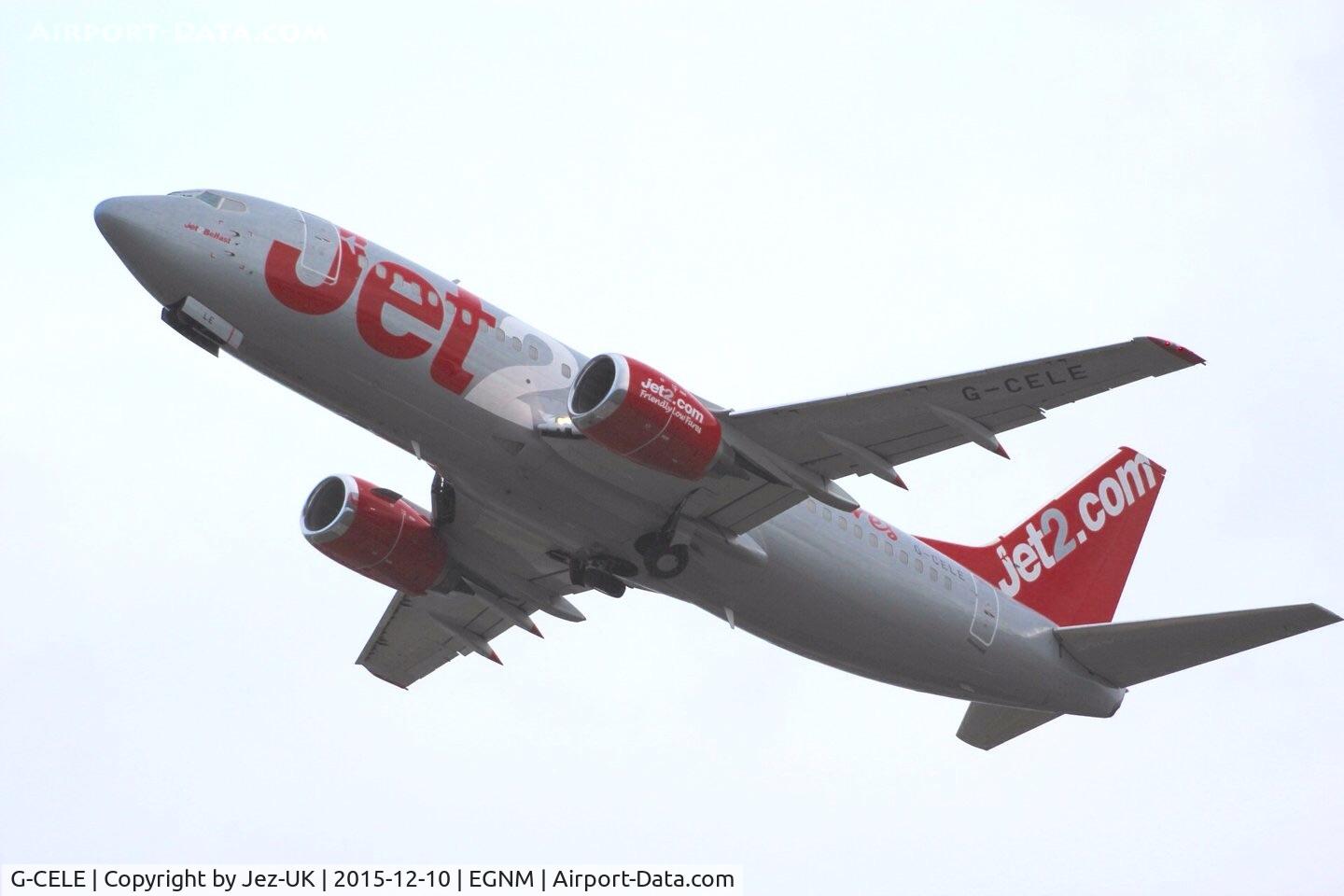 G-CELE, 1988 Boeing 737-33A C/N 24029, Climbing out of runway 32, wheels almost up!