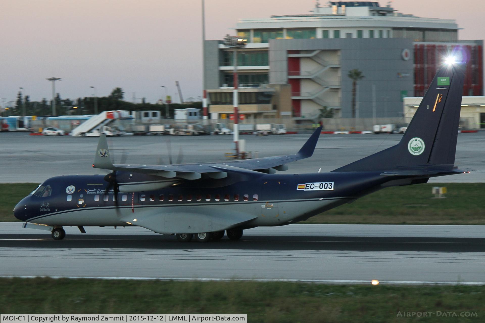 MOI-C1, 2015 CASA C-295W C/N S-143, Casa-295 MOI-C1 Royal Saudi Air Force (Ministry of Interior) on delivery flight. Seen here landing in Malta for a night and fuel stop.