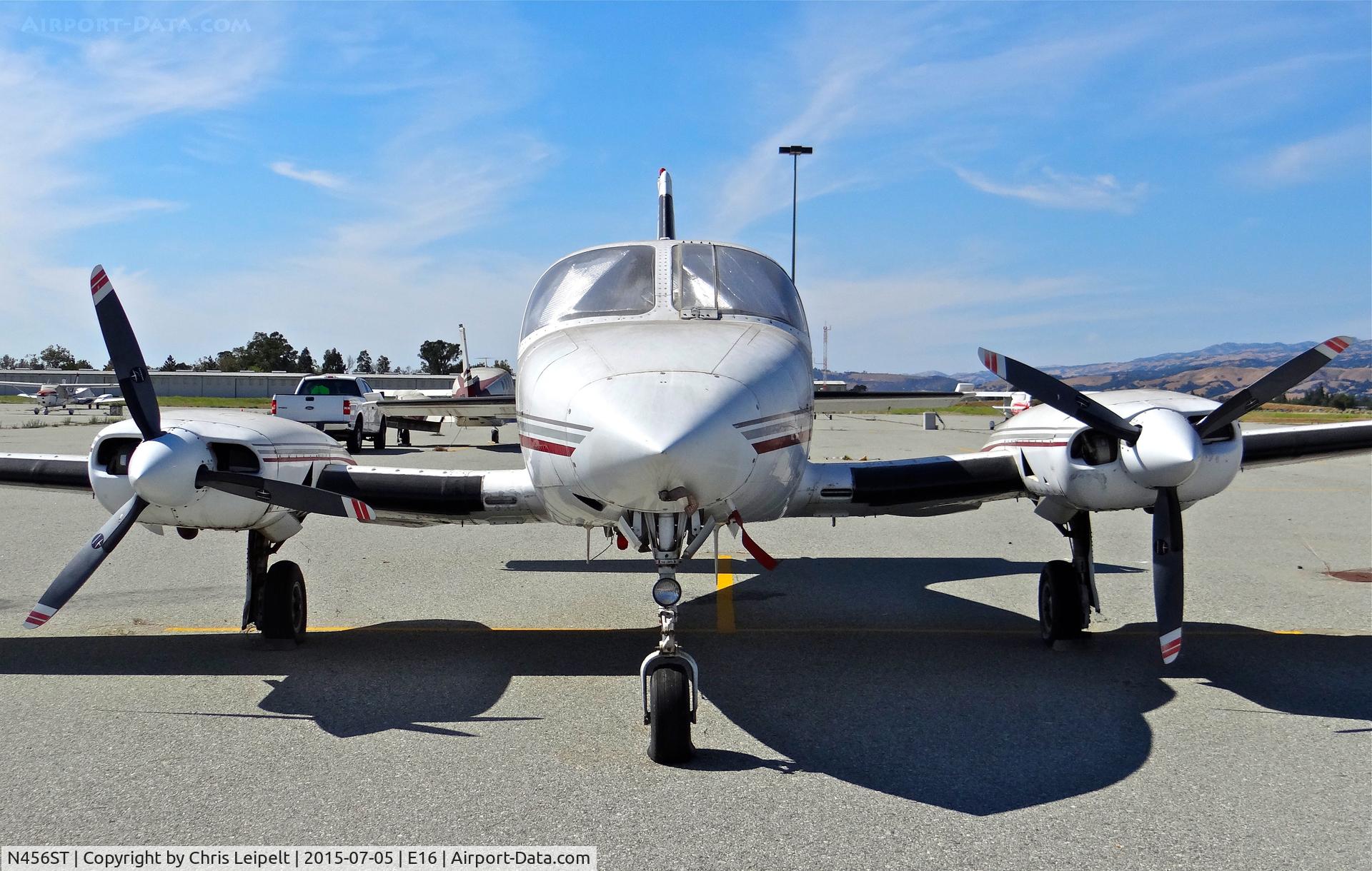 N456ST, 1975 Cessna 414 Chancellor C/N 414-0810, Locally-based very nice 1975 Cessna 414 (FRONT VIEW) parked at the south tie downs at South County Airport, San Martin, CA.