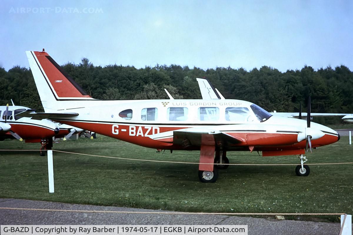 G-BAZD, 1973 Piper PA-31 Navajo C/N 31-7300915, Piper PA-31-310 Turbo Navajo B [31-7300915] (Luis Gordon Group) Biggin Hill~G 17/05/1974. From a slide.