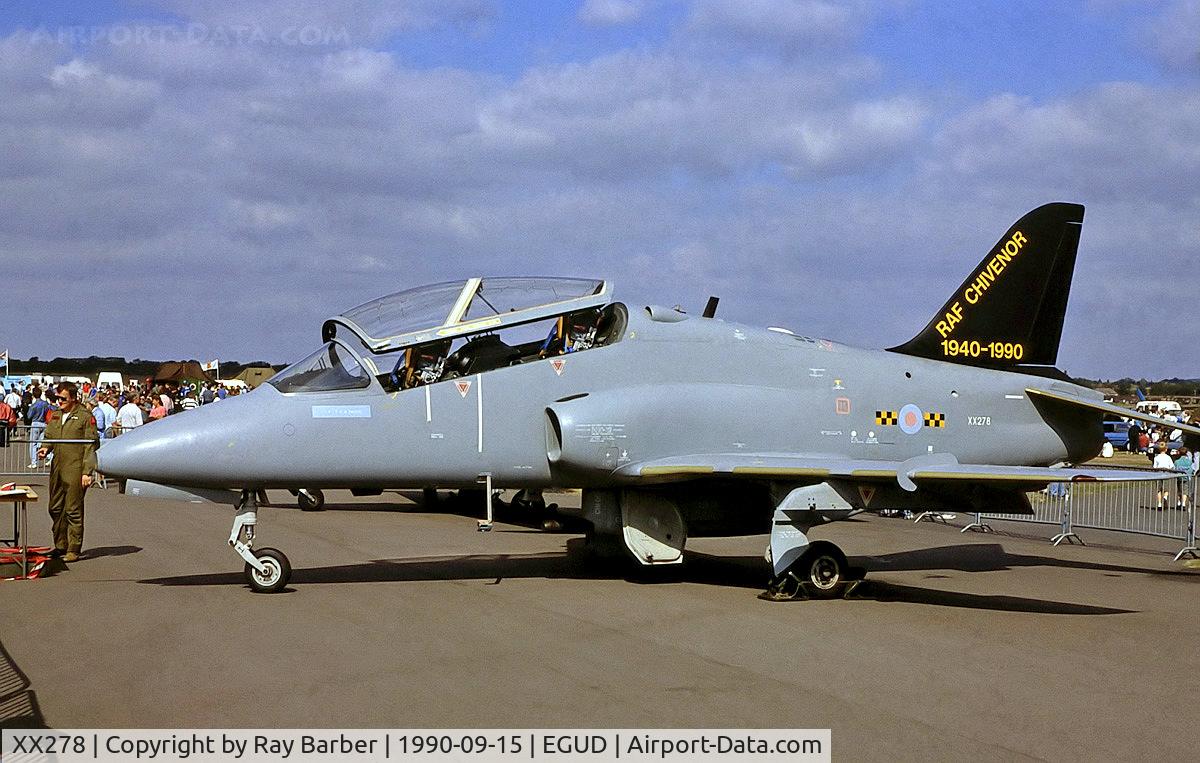 XX278, 1978 Hawker Siddeley Hawk T.1A C/N 103/312103, BAe Hawk T.1A [312103] (Royal Air Force) RAF Abingdon~G 15/09/1990. From a slide.