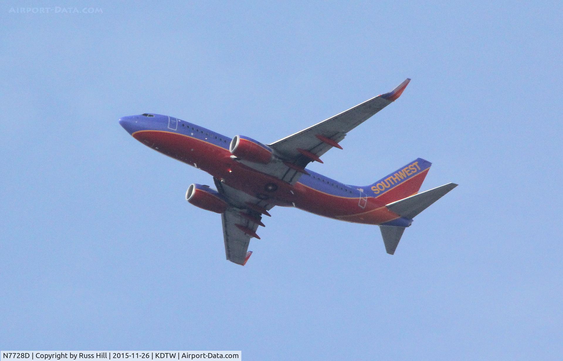 N7728D, 2006 Boeing 737-7BD C/N 33925, WN4017, ATL to DTW.  On approach to DTW,  On approach to DTW, approx. 15 miles out.