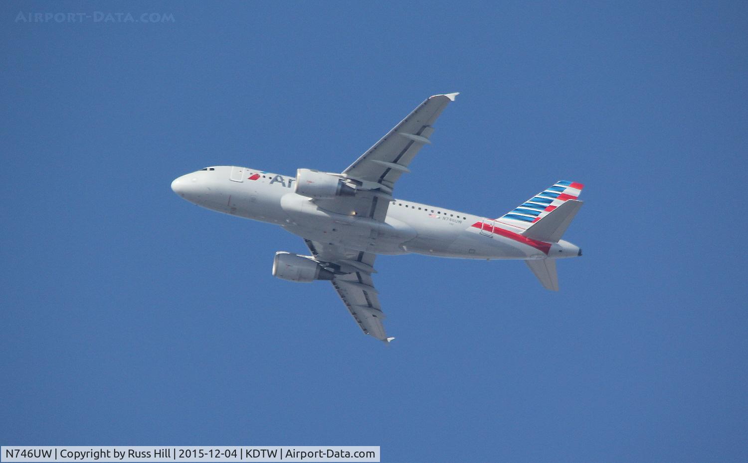 N746UW, 2000 Airbus A319-112 C/N 1297, AA1923, CLT to DTW.  On approach to DTW, approx. 15 miles out.