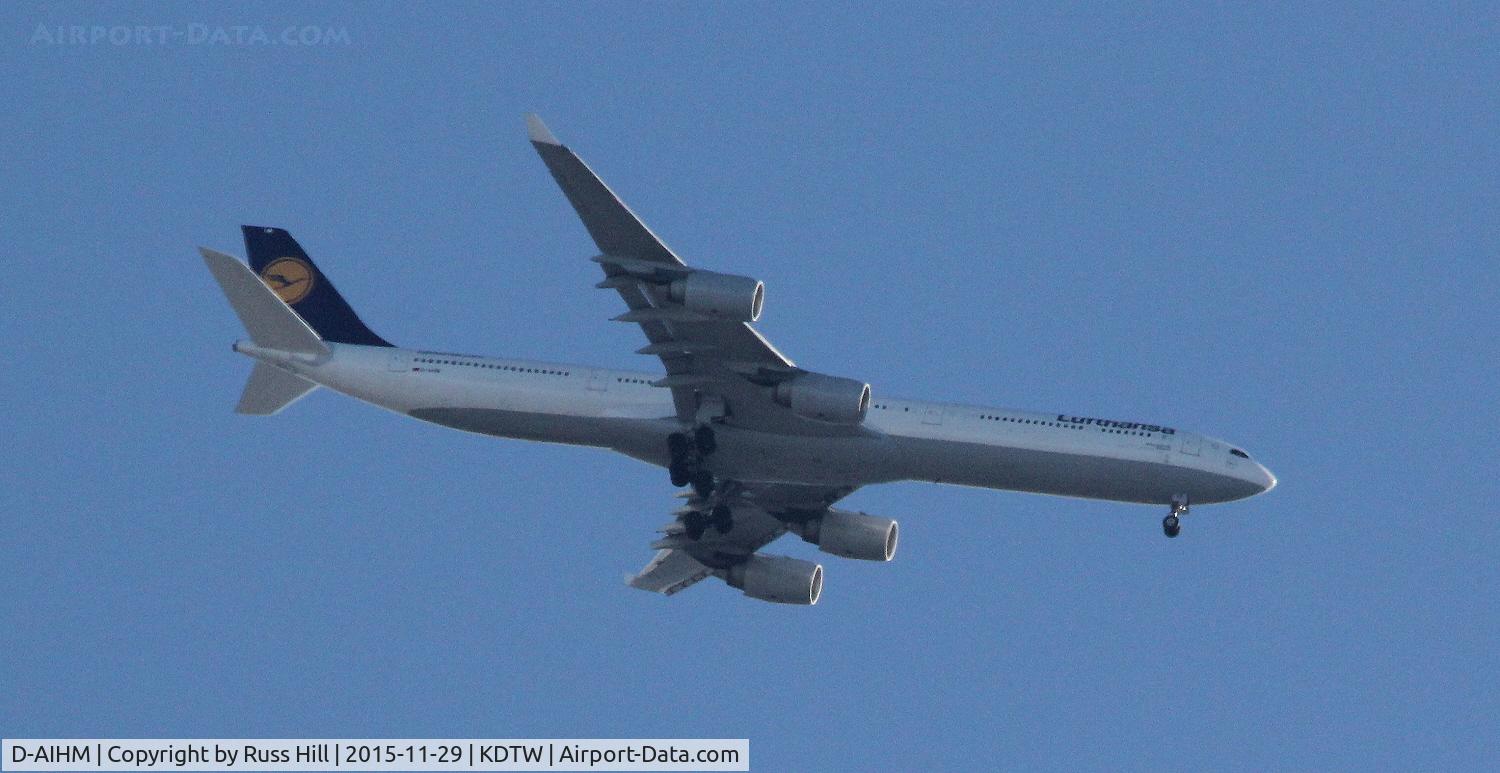 D-AIHM, 2006 Airbus A340-642 C/N 762, LH442, FRA to DTW.  On approach to DTW, approx. 15 miles out.
