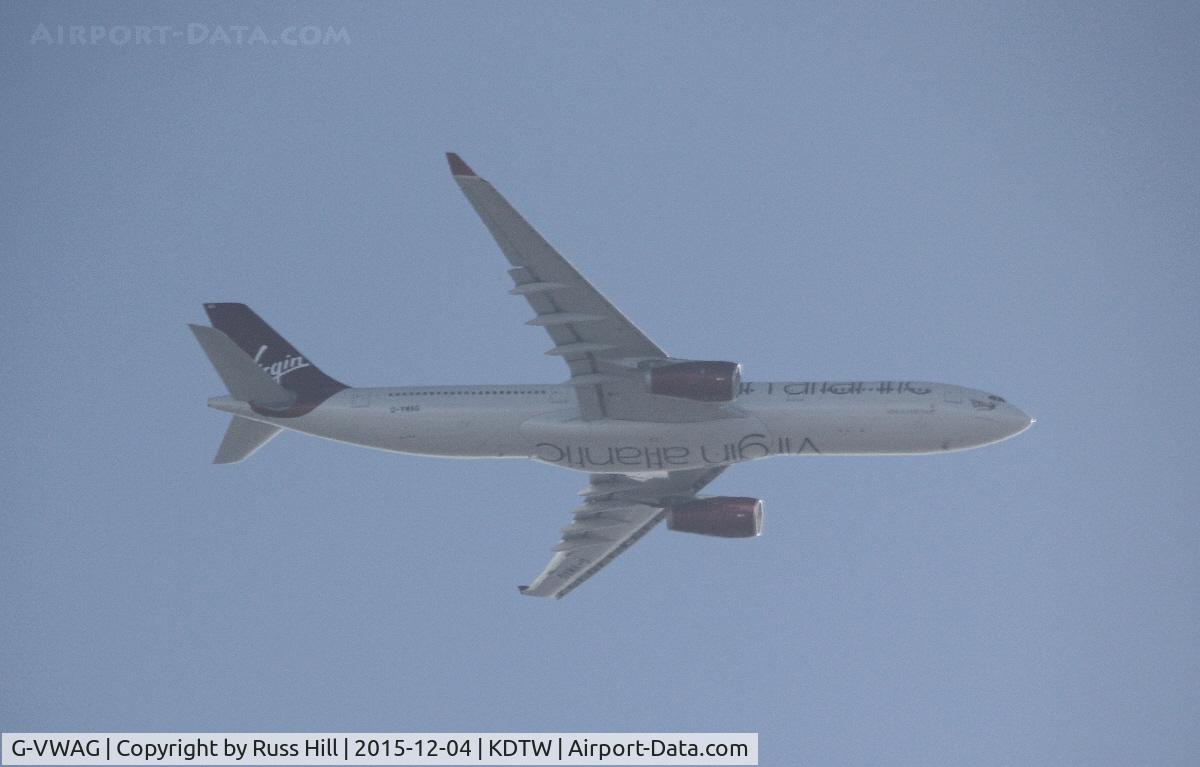 G-VWAG, 2012 Airbus A330-343X C/N 1341, VS107, LHR to DTW.  On approach to DTW, approx. 15 miles out.