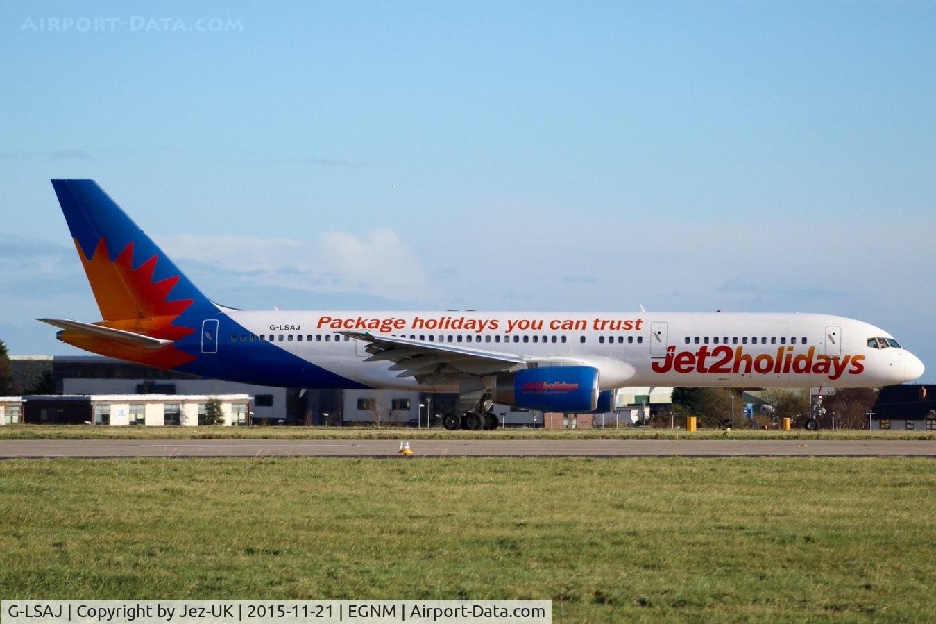 G-LSAJ, 1990 Boeing 757-236 C/N 24793, backtracking runway 32 to terminal,