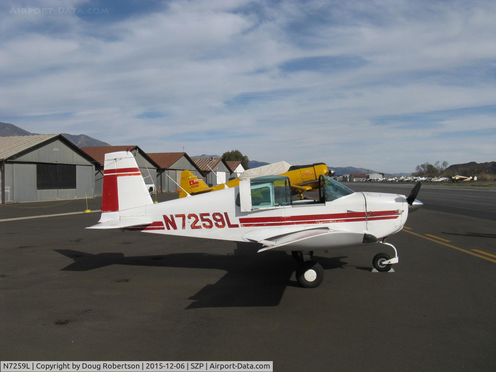 N7259L, 1972 American Aviation AA-1A Trainer C/N AA1A-0459, 1972 American Aviation AA-1A TRAINER, Lycoming O-235-C2C 108 Hp, derived from BEDE BD-1, improved over AA-1 YANKEE by new airfoil with higher lift coefficient & dual controls now standard