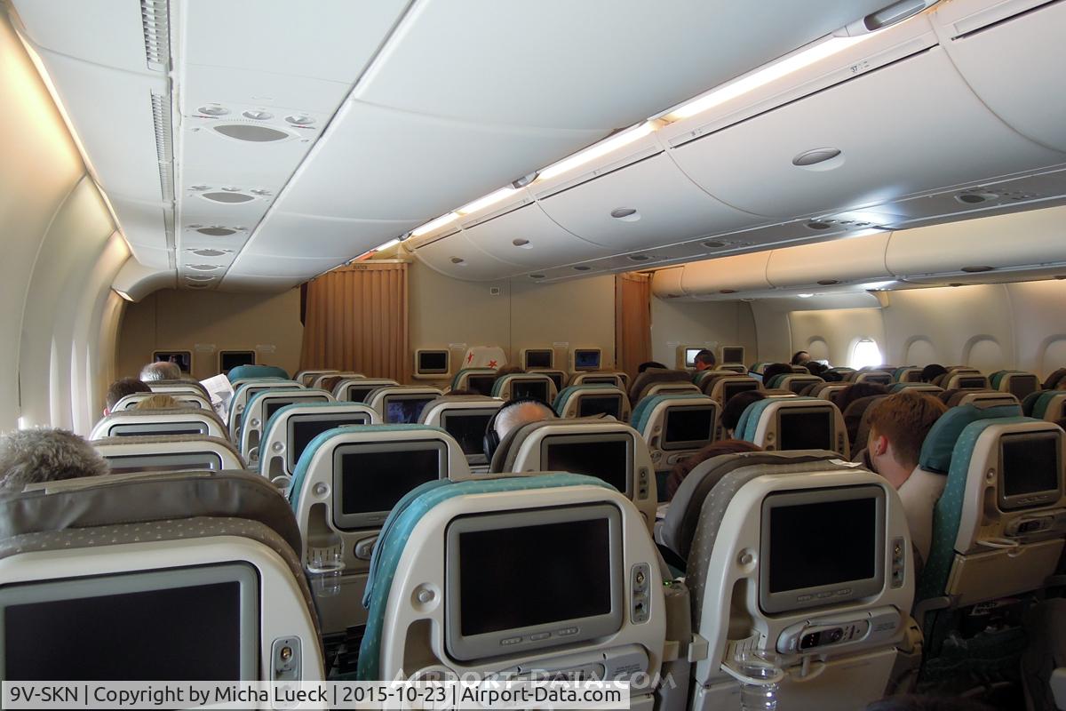 9V-SKN, 2011 Airbus A380-841 C/N 071, The spacious cabin of the whale jet (SIN-LHR)