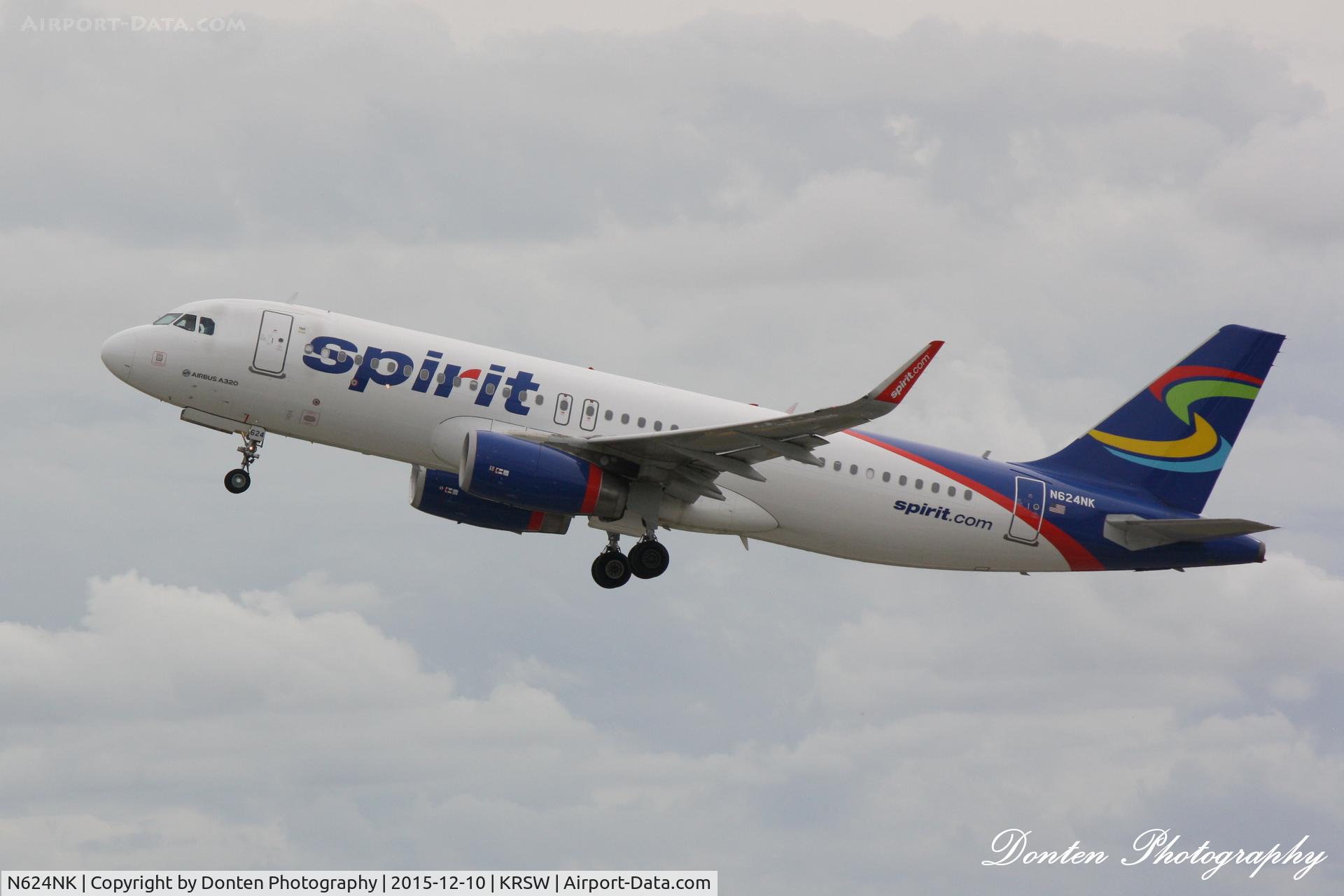 N624NK, 2013 Airbus A320-232 C/N 5880, Spirit Flight 256 (N624NK) departs Southwest Florida International Airport enroute to Boston Logan International Airport