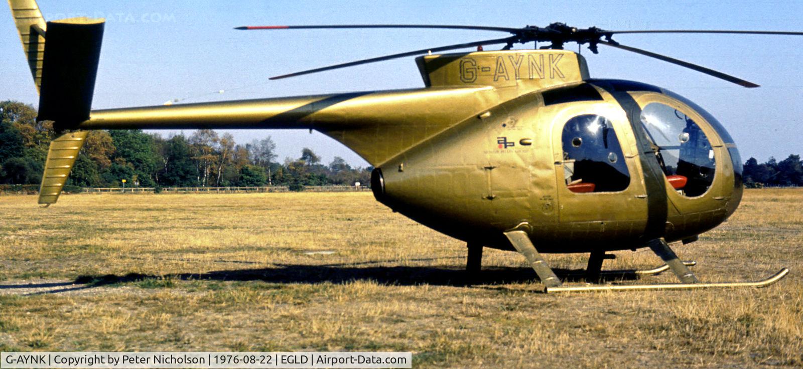 G-AYNK, 1970 Hughes 369HE C/N 590102E, Hughes 369E as seen at Denham in the Summer of 1976