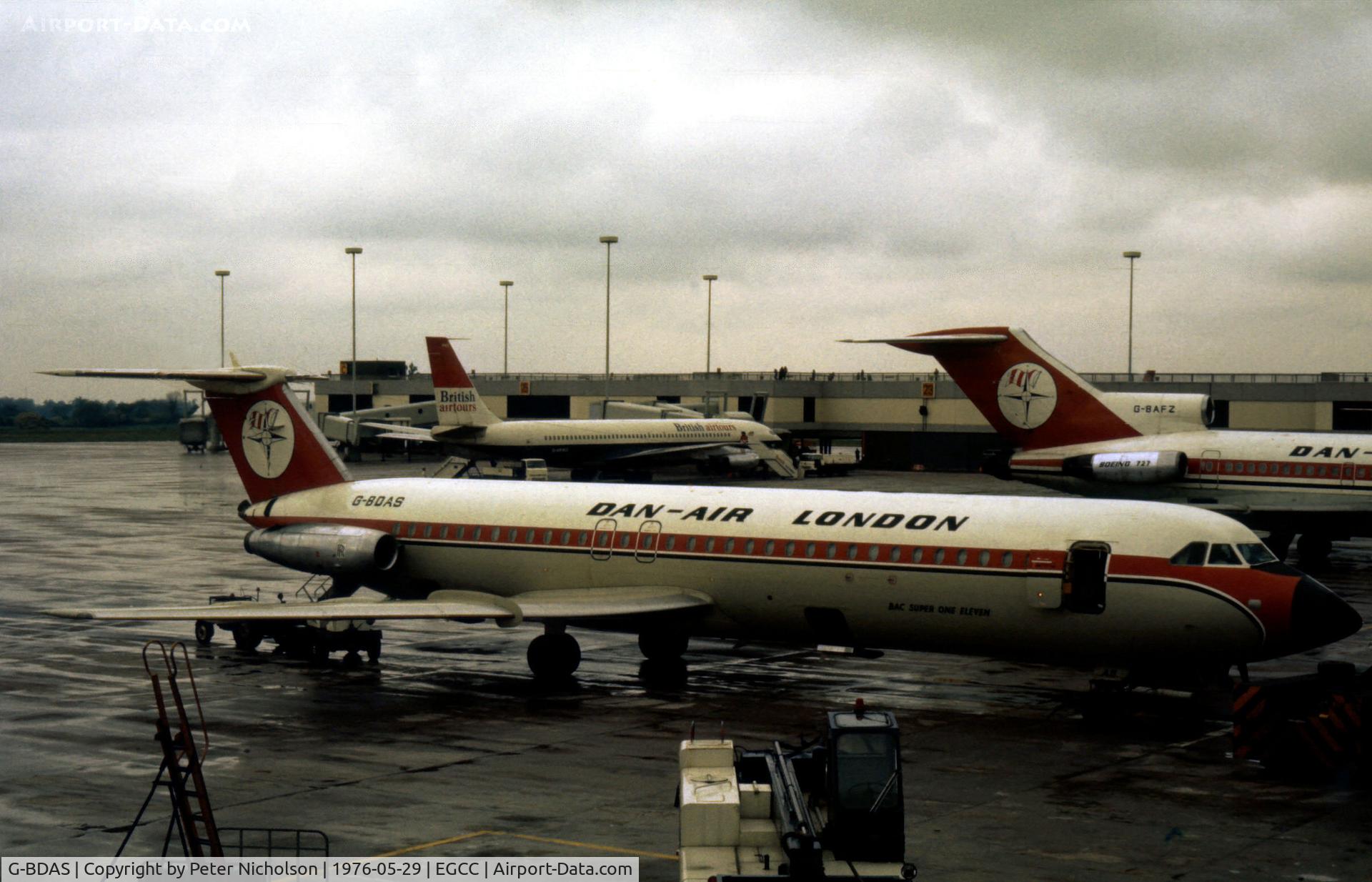 G-BDAS, 1969 BAC 111-518FG One-Eleven C/N BAC.202, One Eleven 518 of Dan-Air as seen at Manchester in the Summer of 1976.