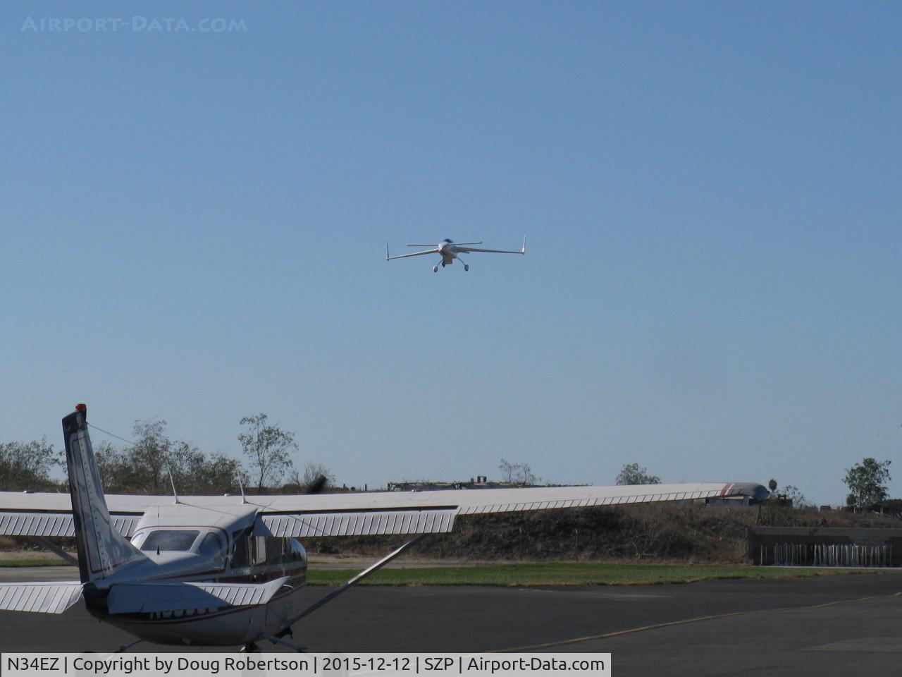 N34EZ, 1998 Rutan VariEze C/N 001 (N34EZ), 1998 Gress RUTAN VARI-EZE Canard, Continental O-200 100 Hp pusher, on stealthy low-profile final Rwy 04