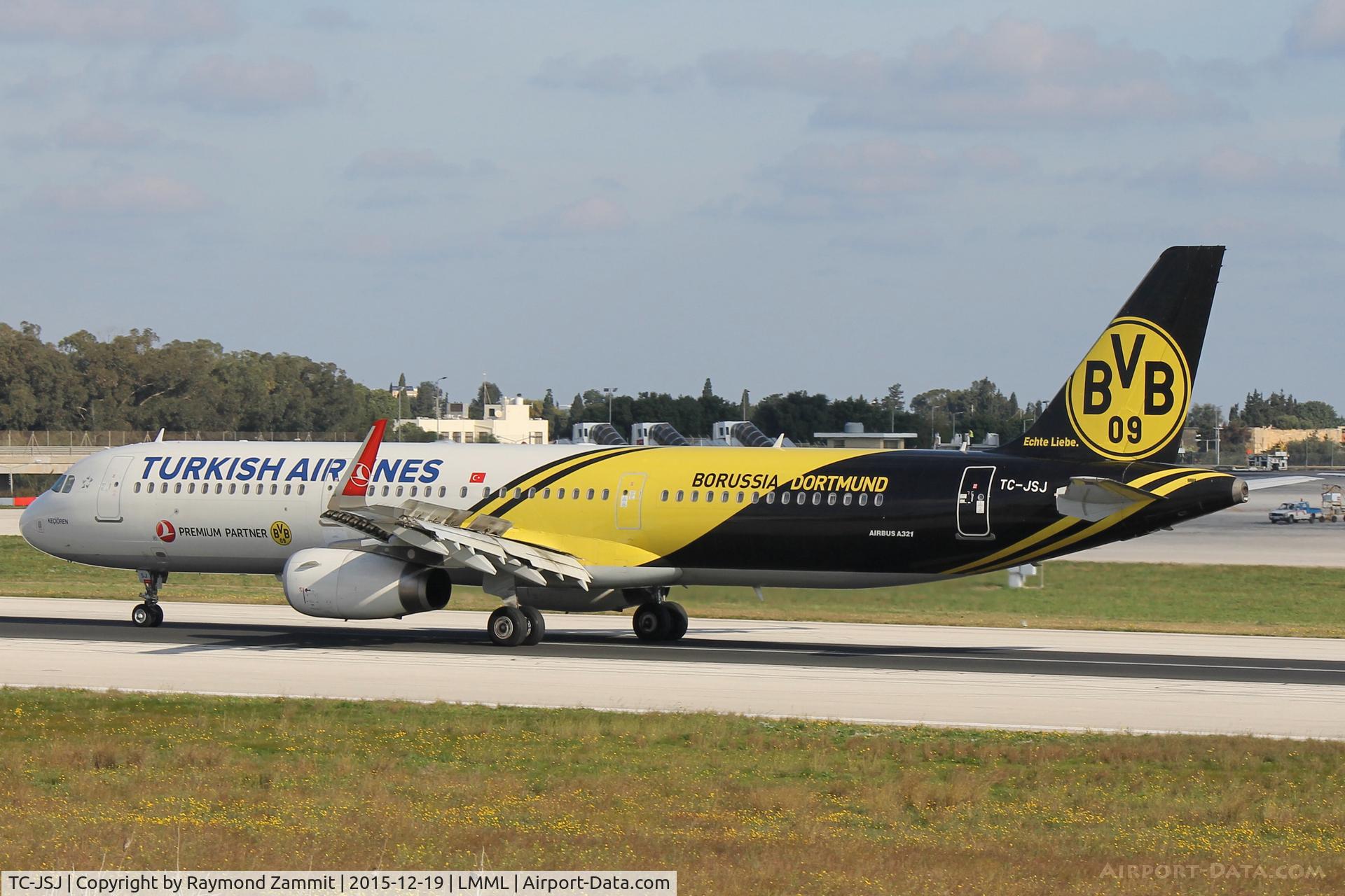 TC-JSJ, 2013 Airbus A321-231 C/N 5633, A321 TC-JSJ Turkish Airlines seen here landing in Malta with the Borussia Dortmund livery.