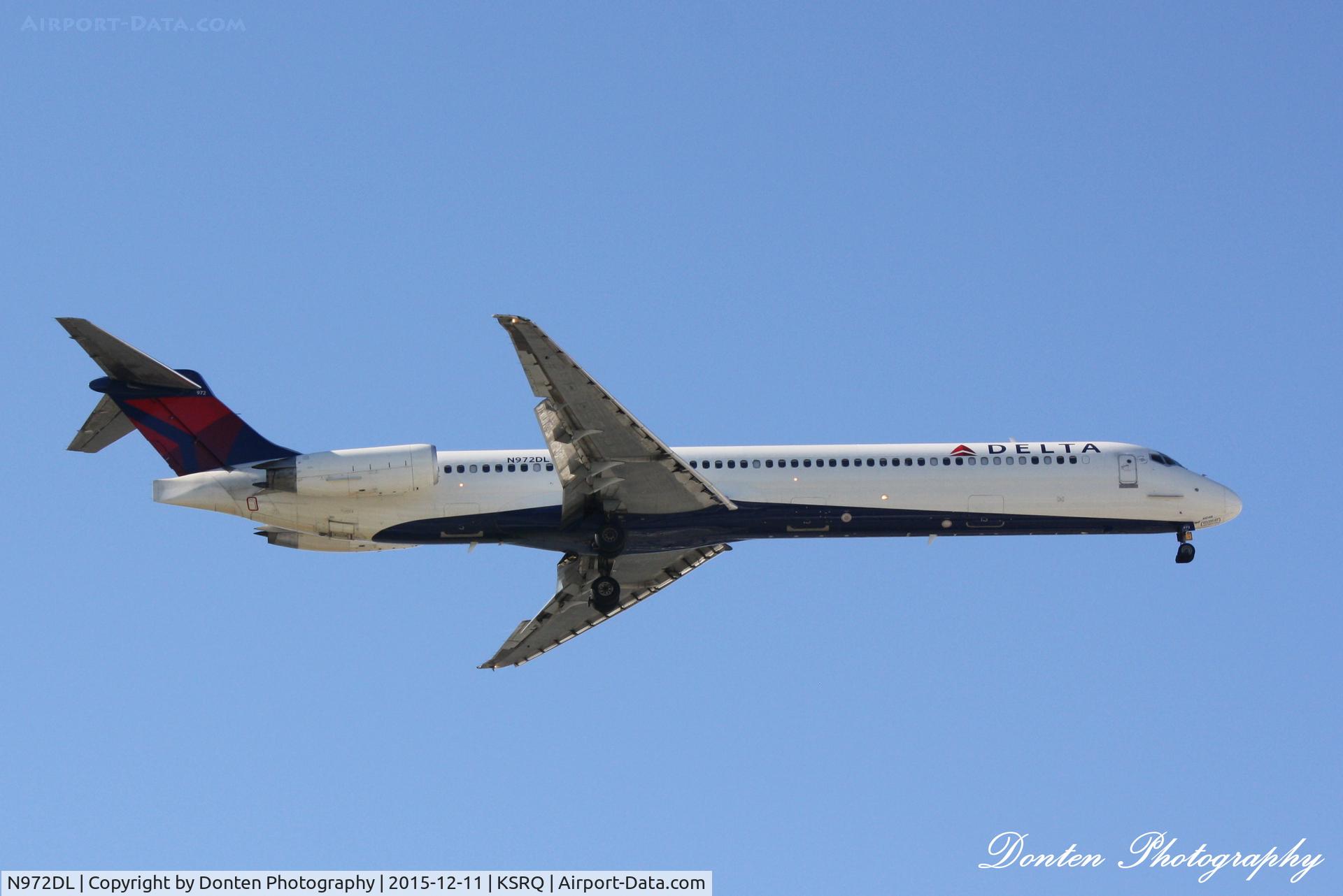 N972DL, 1991 McDonnell Douglas MD-88 C/N 53215, Delta Flight 2298 (N972DL) arrives at Sarasota-Bradenton International Airport following flight from Hartsfield-Jackson Atlanta International Airport